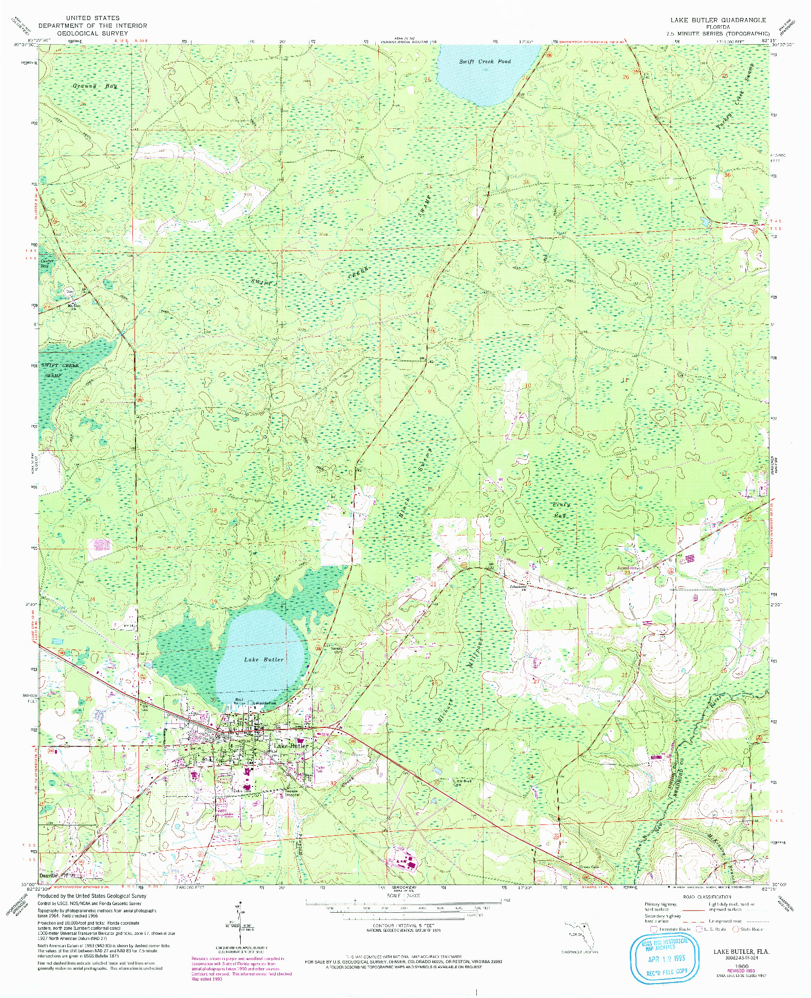 USGS 1:24000-SCALE QUADRANGLE FOR LAKE BUTLER, FL 1966