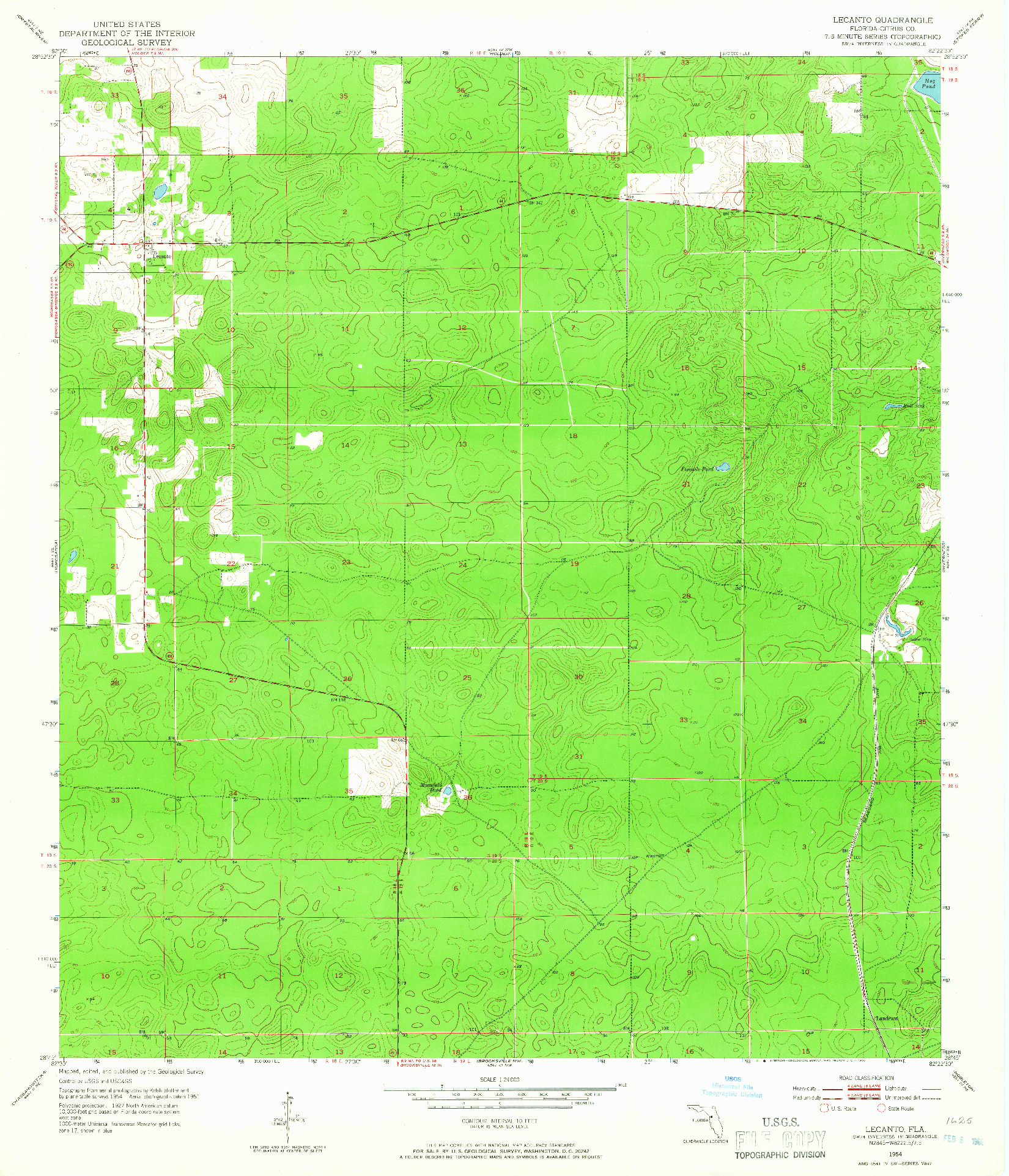 USGS 1:24000-SCALE QUADRANGLE FOR LECANTO, FL 1954