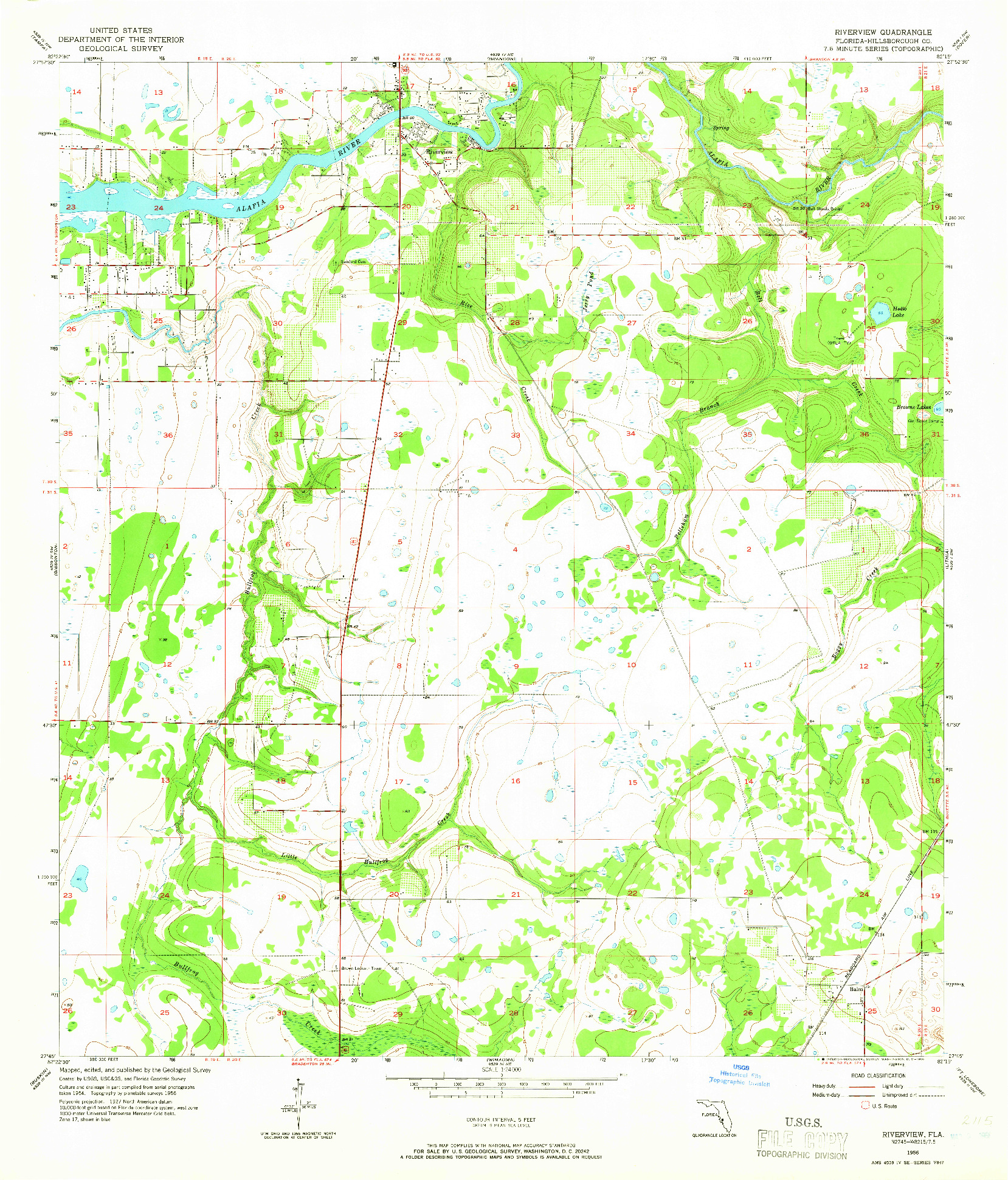 USGS 1:24000-SCALE QUADRANGLE FOR RIVERVIEW, FL 1956