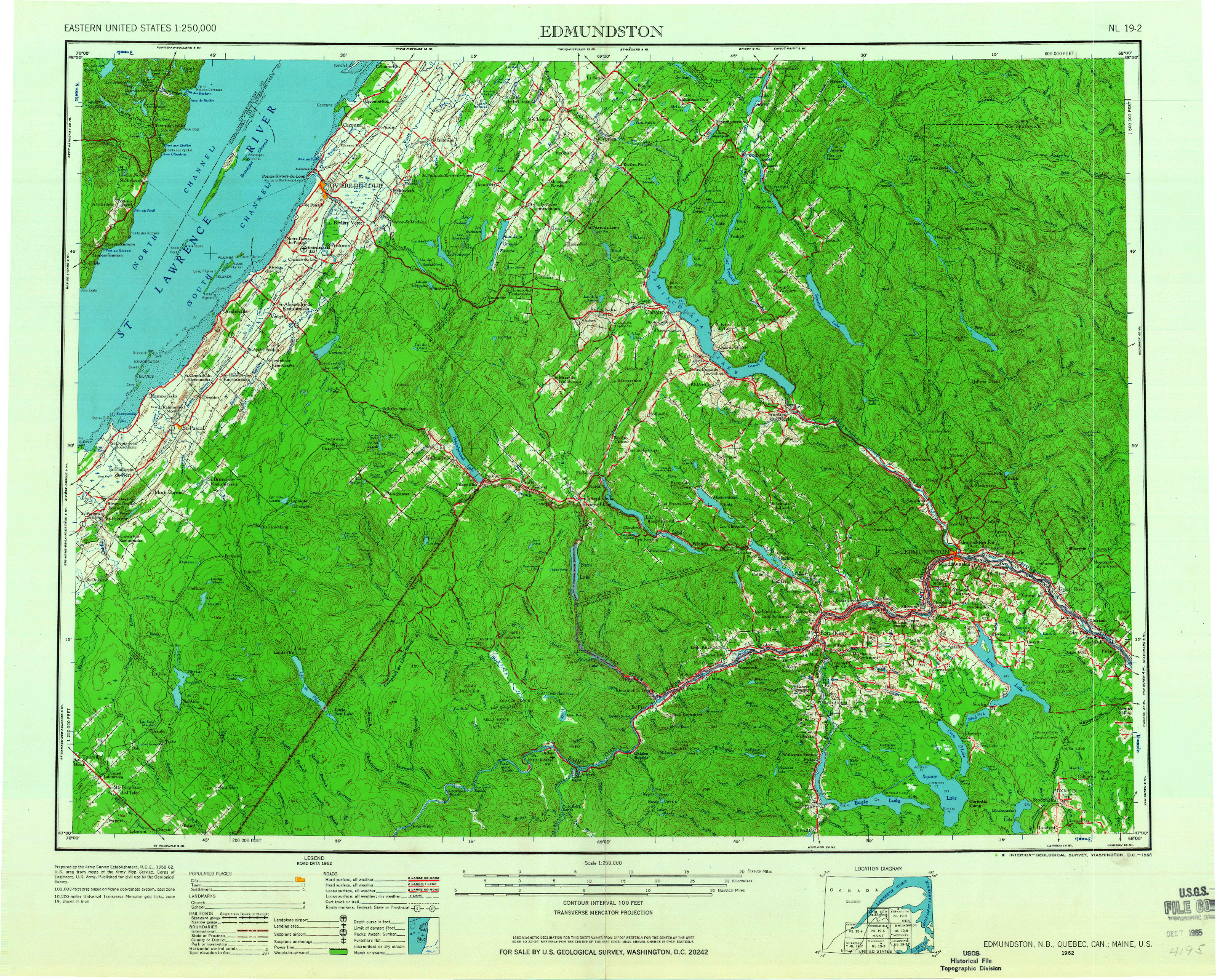 USGS 1:250000-SCALE QUADRANGLE FOR EDMUNDSTON, ME 1962