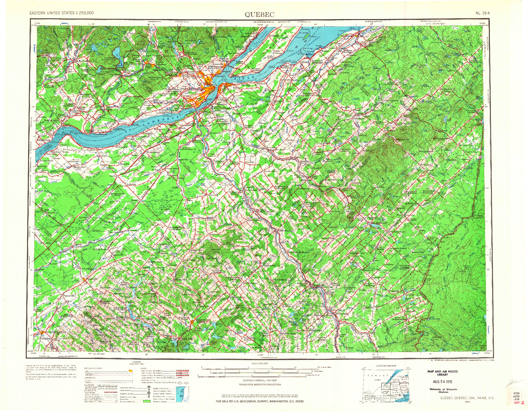 USGS 1:250000-SCALE QUADRANGLE FOR QUEBEC, ME 1962