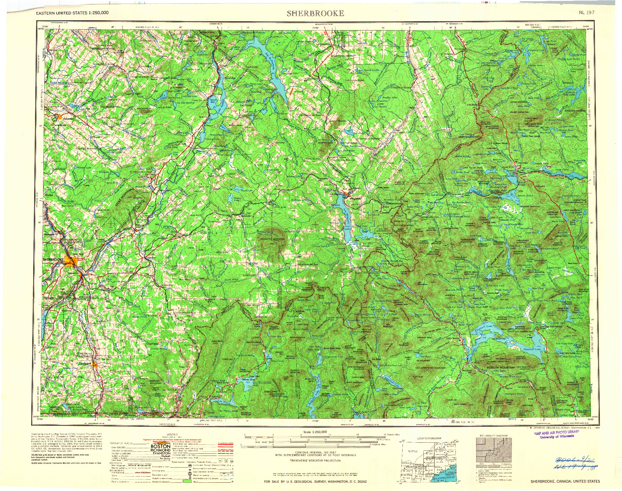 USGS 1:250000-SCALE QUADRANGLE FOR SHERBROOKE, ME 1966