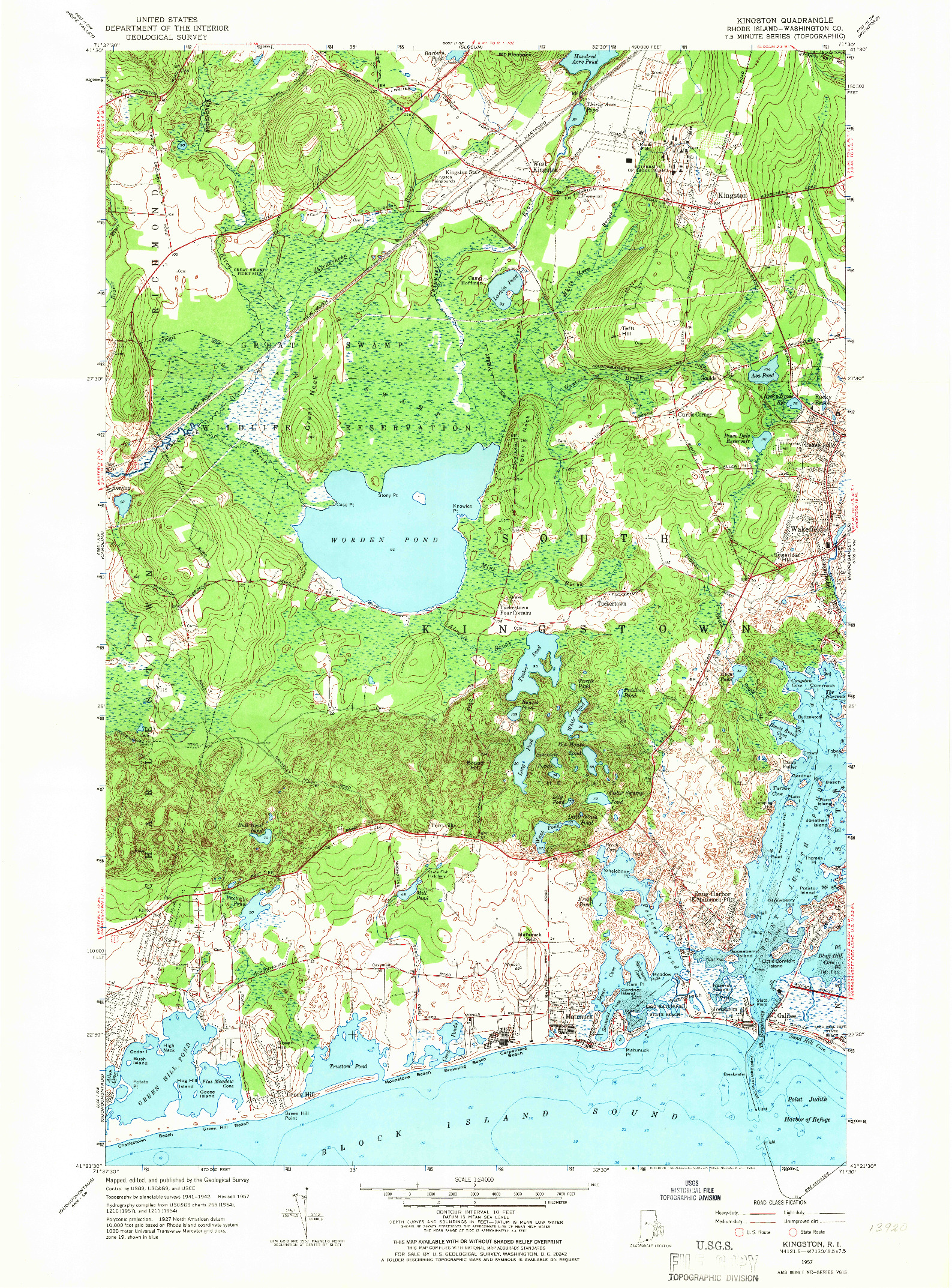 USGS 1:24000-SCALE QUADRANGLE FOR KINGSTON, RI 1957