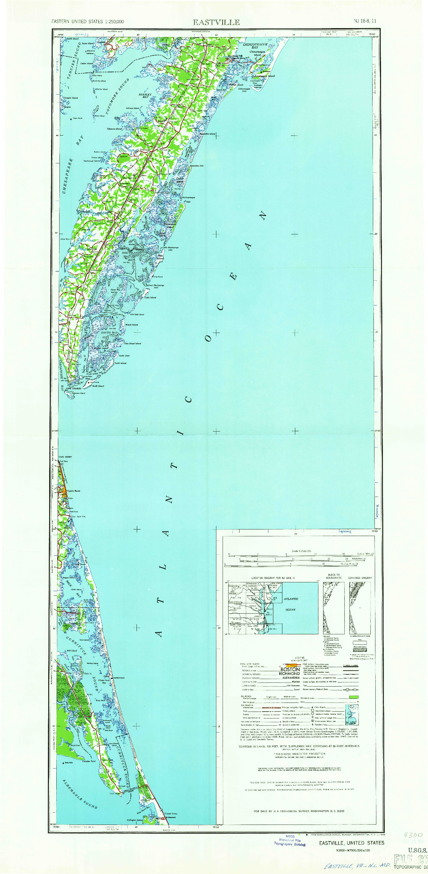 USGS 1:250000-SCALE QUADRANGLE FOR EASTVILLE, VA 1966