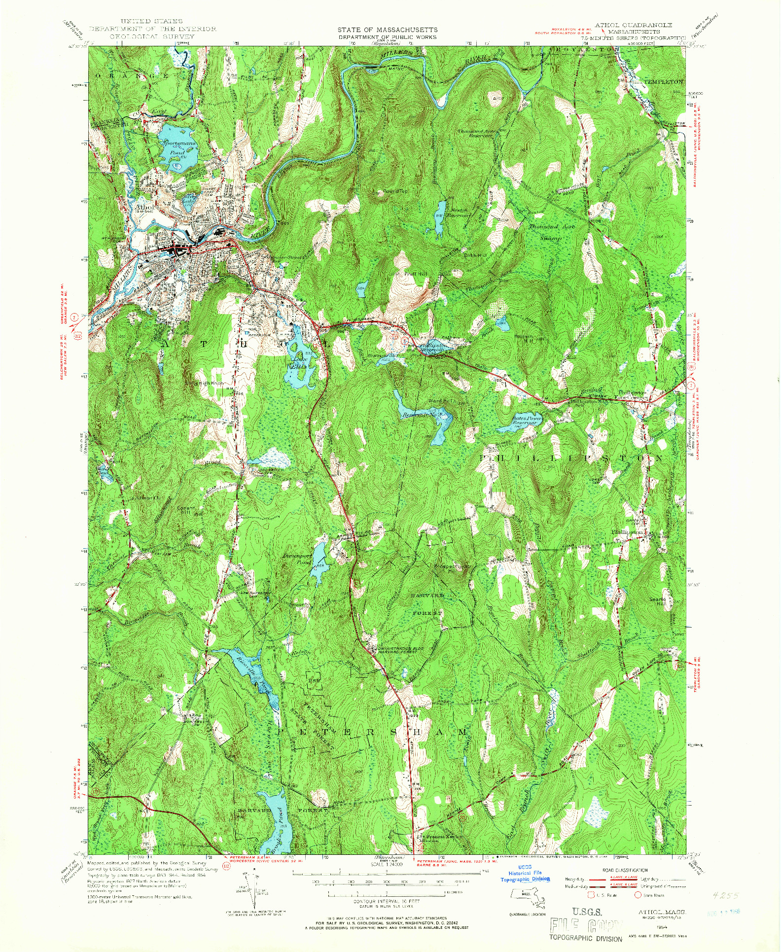 USGS 1:24000-SCALE QUADRANGLE FOR ATHOL, MA 1954