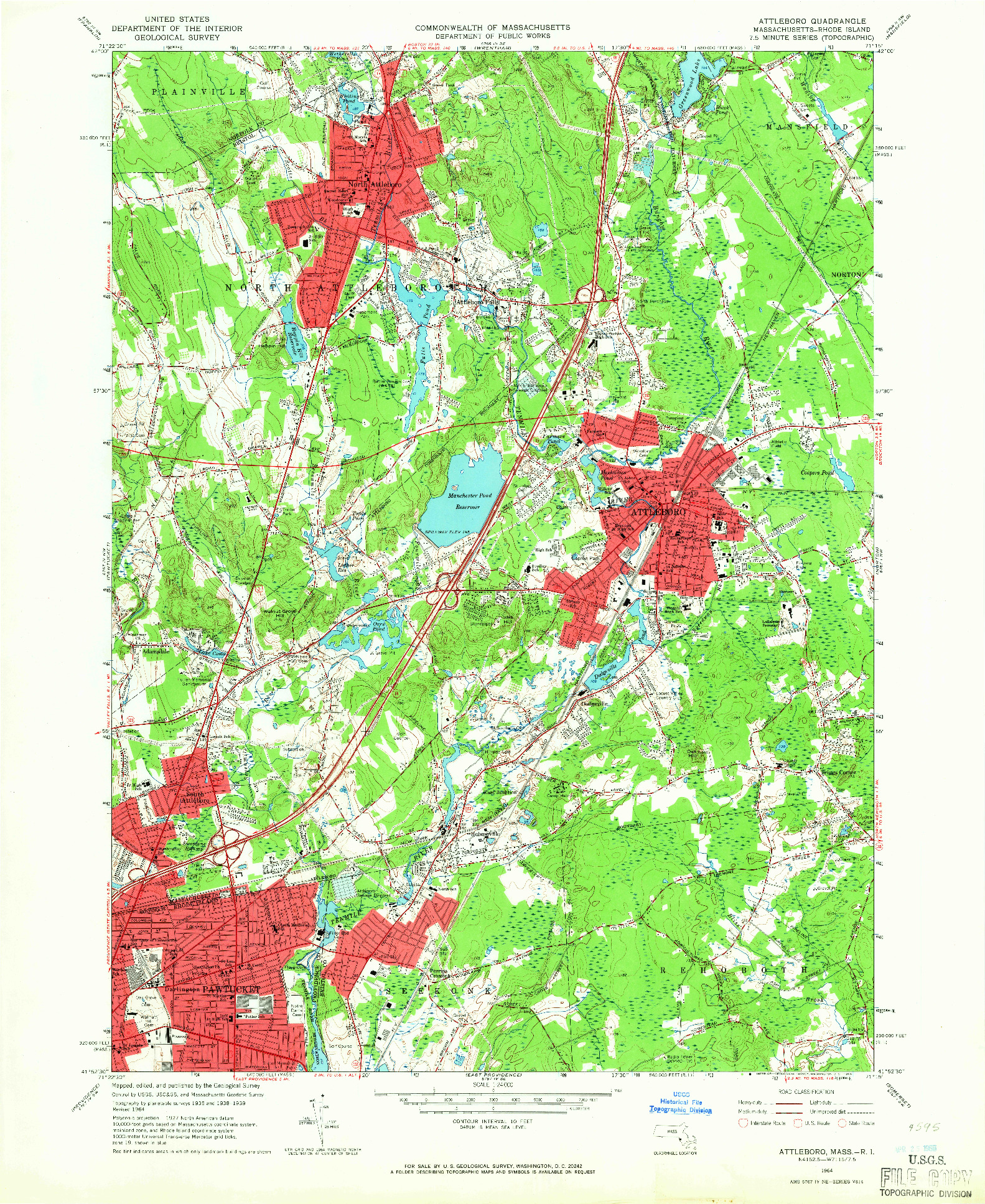 USGS 1:24000-SCALE QUADRANGLE FOR ATTLEBORO, MA 1964