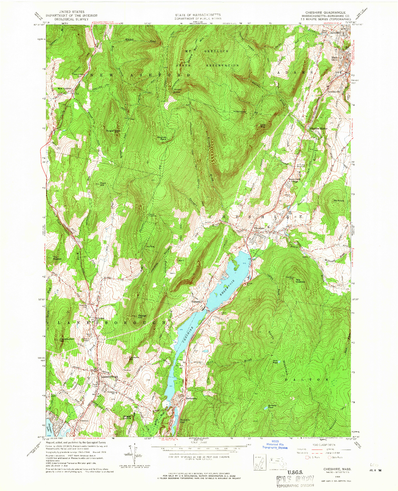 USGS 1:24000-SCALE QUADRANGLE FOR CHESHIRE, MA 1959
