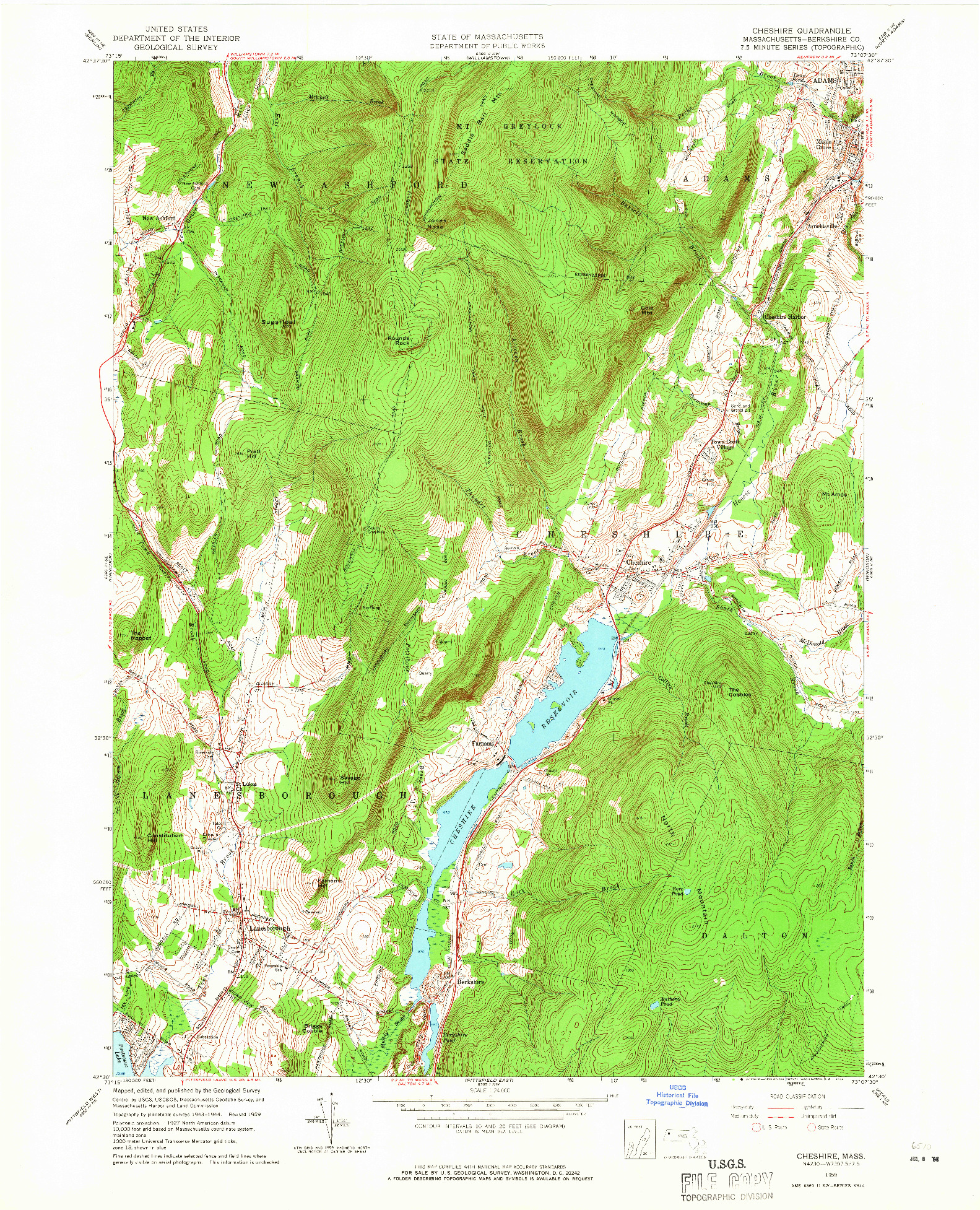 USGS 1:24000-SCALE QUADRANGLE FOR CHESHIRE, MA 1959