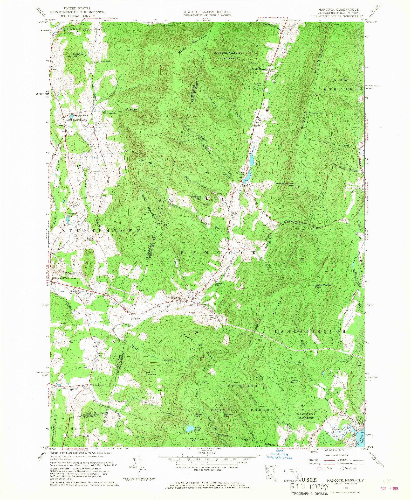 USGS 1:24000-SCALE QUADRANGLE FOR HANCOCK, MA 1960