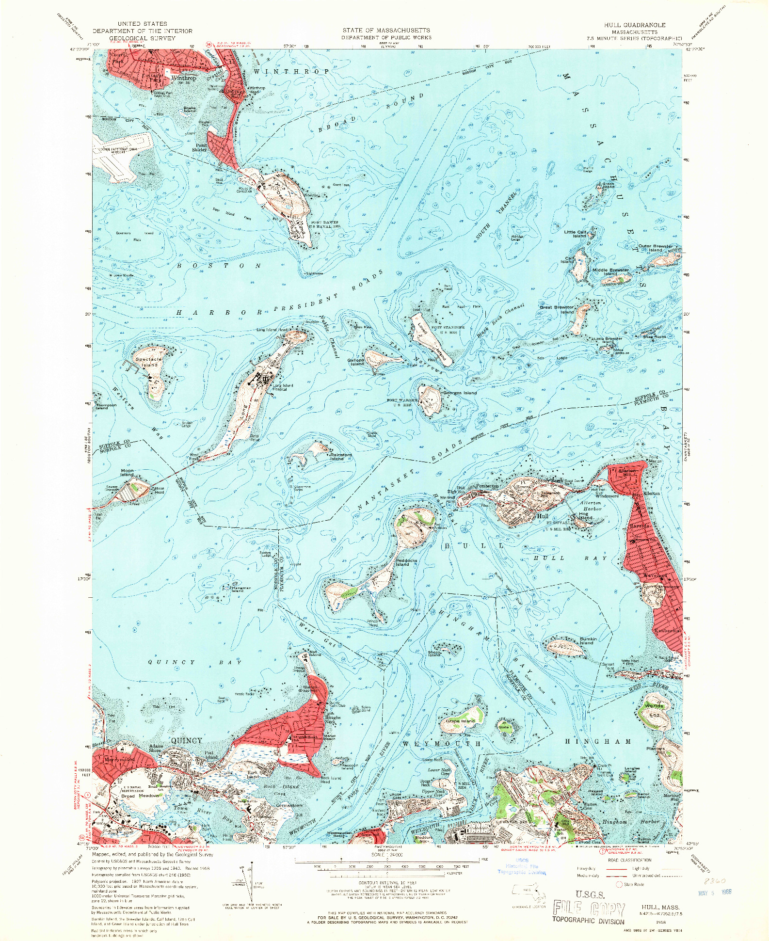USGS 1:24000-SCALE QUADRANGLE FOR HULL, MA 1958