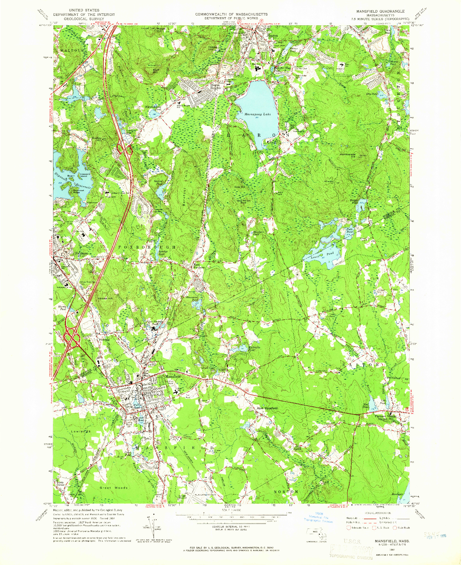 USGS 1:24000-SCALE QUADRANGLE FOR MANSFIELD, MA 1964