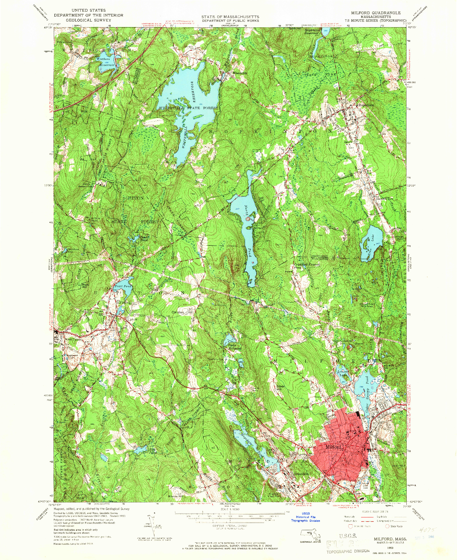 USGS 1:24000-SCALE QUADRANGLE FOR MILFORD, MA 1953