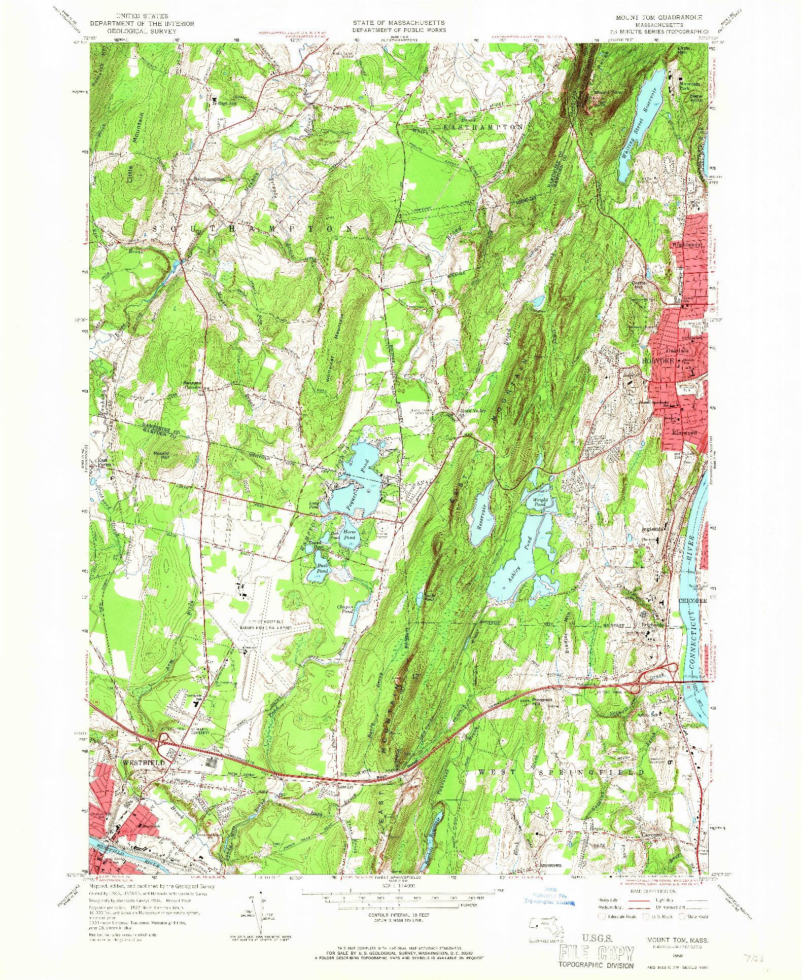 USGS 1:24000-SCALE QUADRANGLE FOR MOUNT TOM, MA 1958