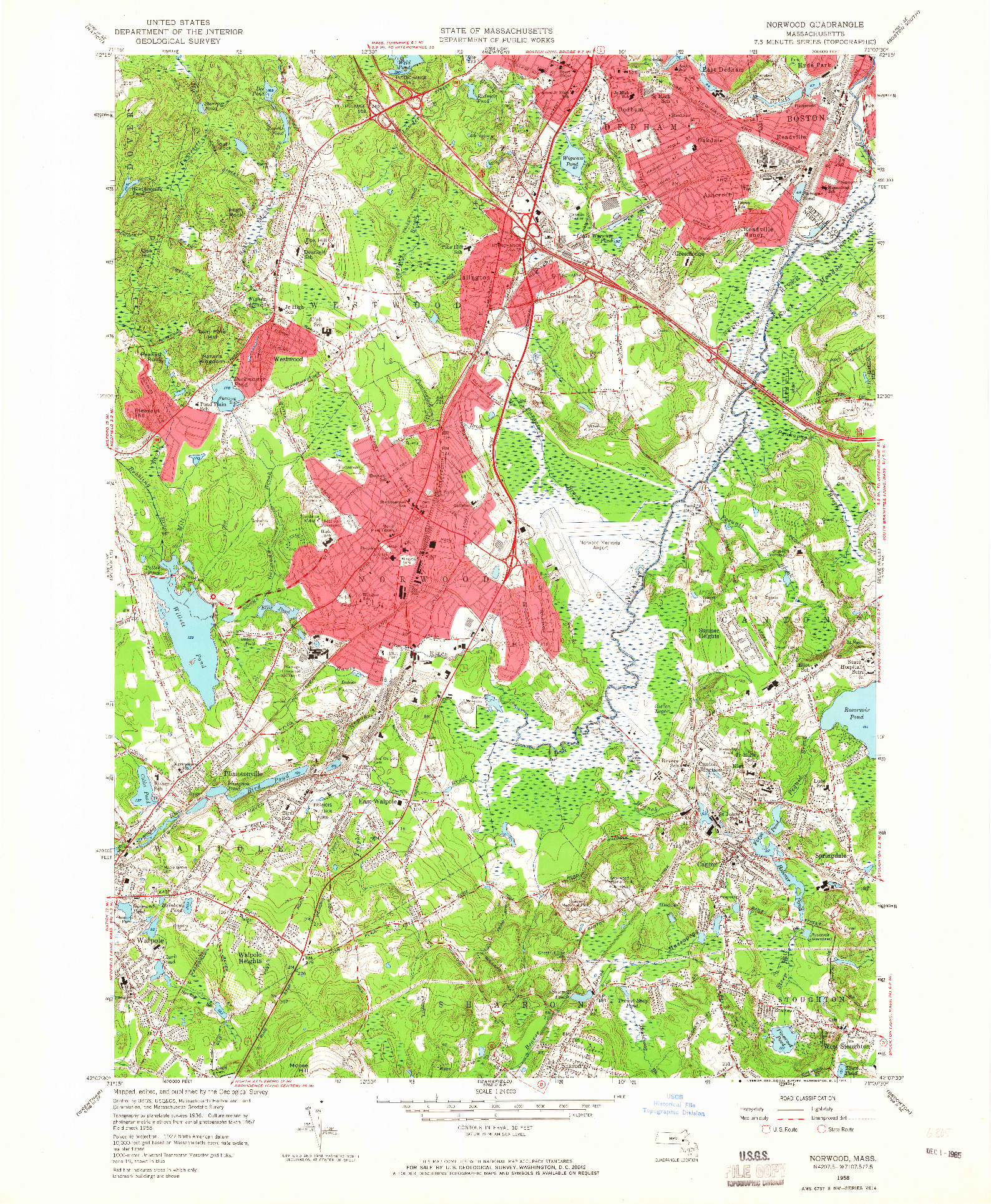 USGS 1:24000-SCALE QUADRANGLE FOR NORWOOD, MA 1958