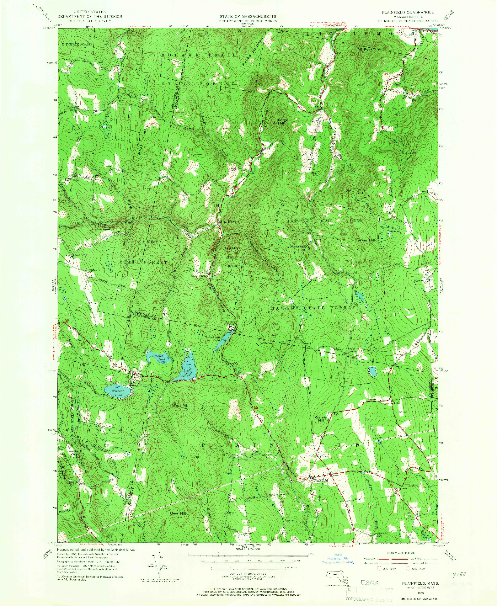 USGS 1:24000-SCALE QUADRANGLE FOR PLAINFIELD, MA 1955