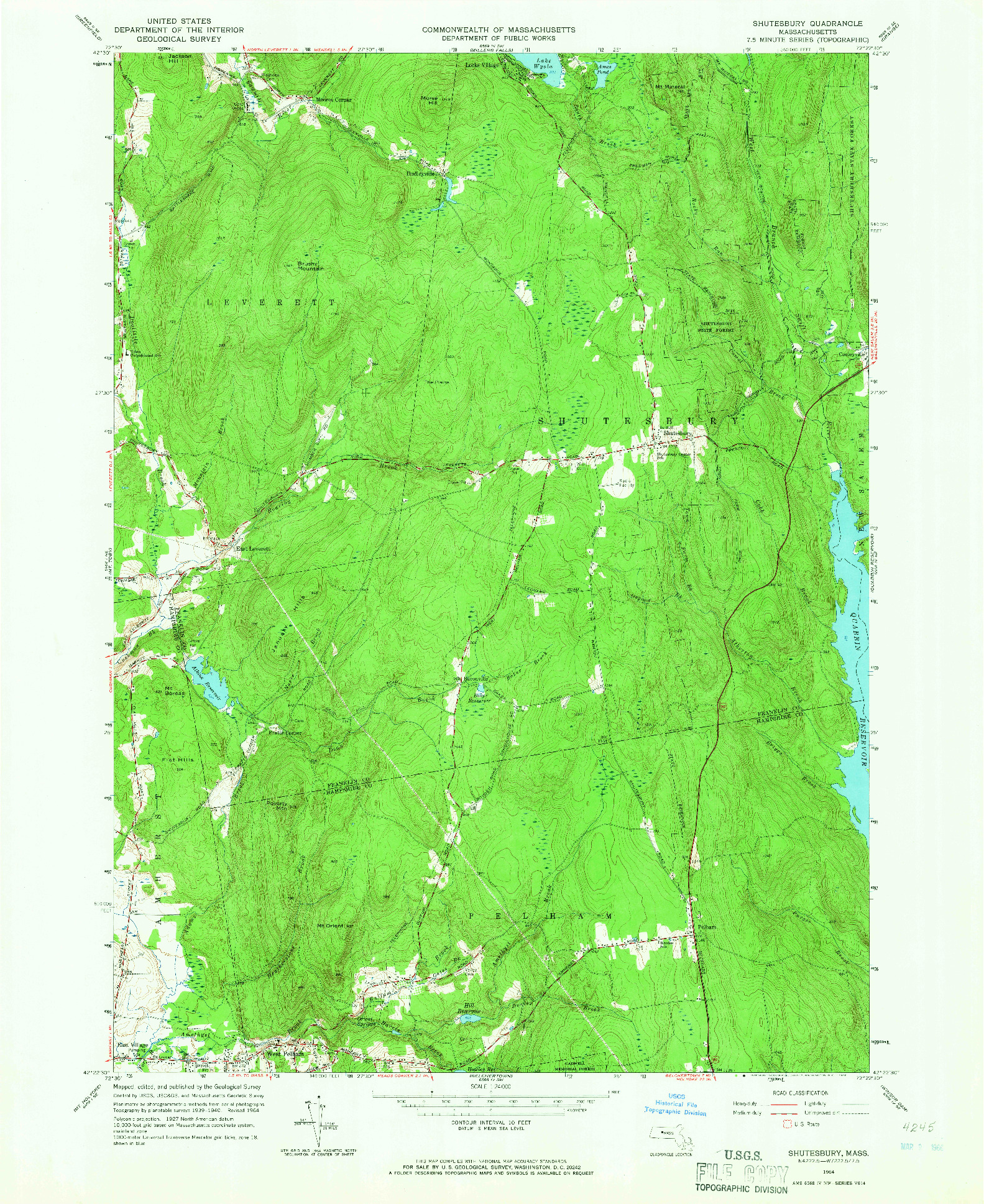 USGS 1:24000-SCALE QUADRANGLE FOR SHUTESBURY, MA 1964