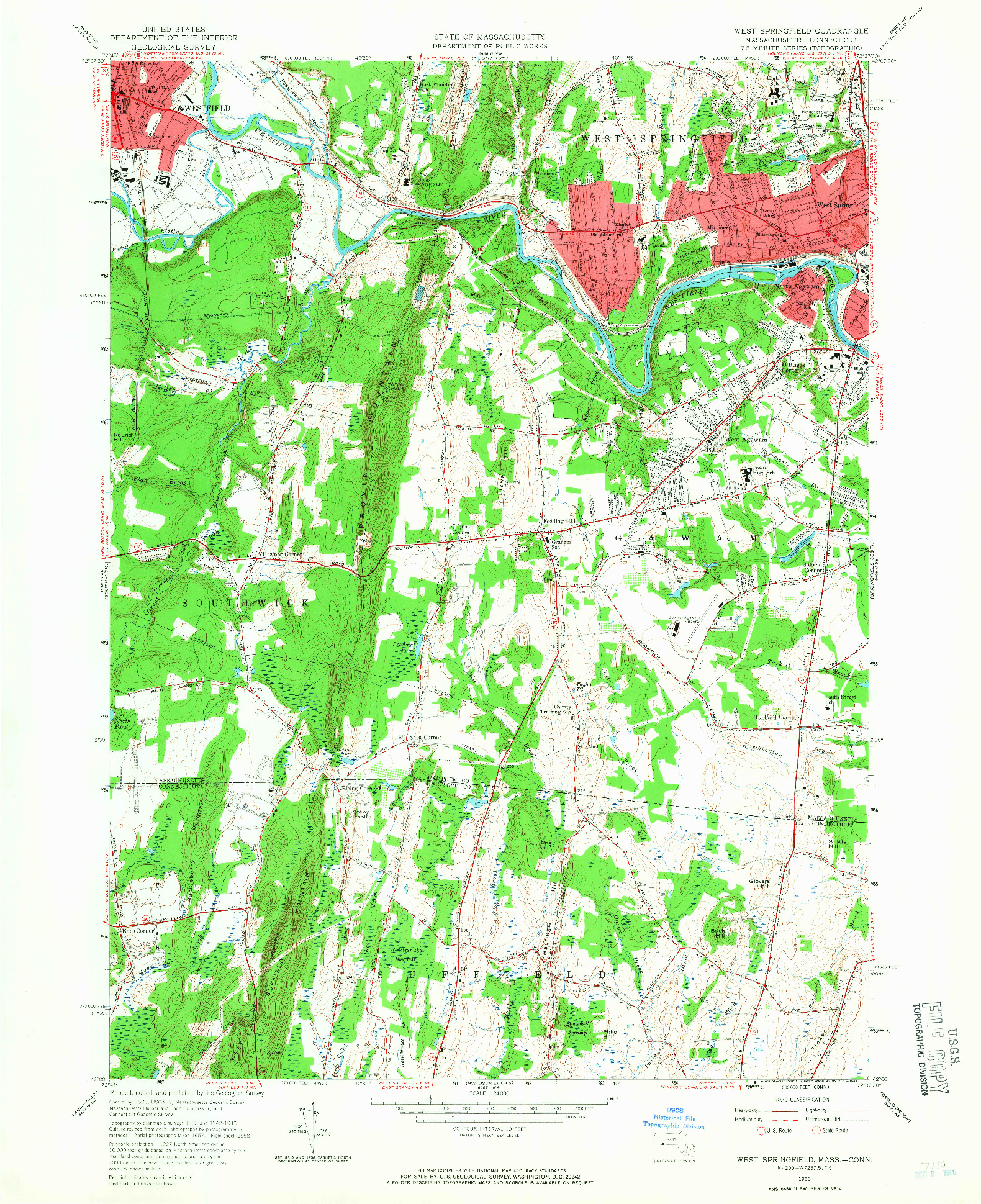 USGS 1:24000-SCALE QUADRANGLE FOR WEST SPRINGFIELD, MA 1958