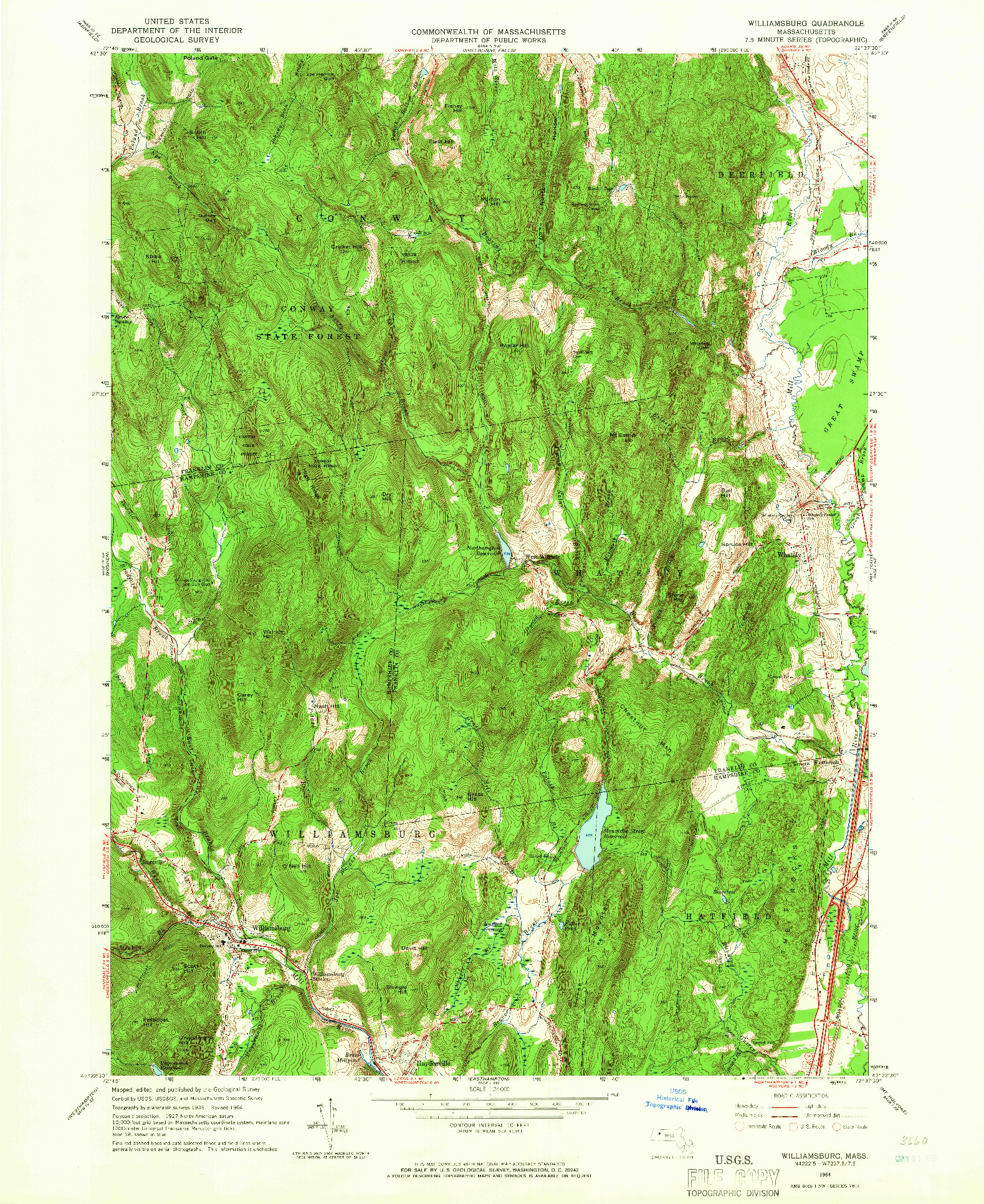 USGS 1:24000-SCALE QUADRANGLE FOR WILLIAMSBURG, MA 1964