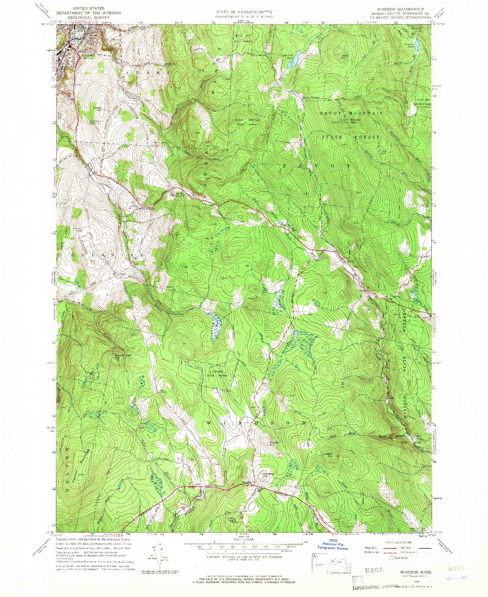 USGS 1:24000-SCALE QUADRANGLE FOR WINDSOR, MA 1960
