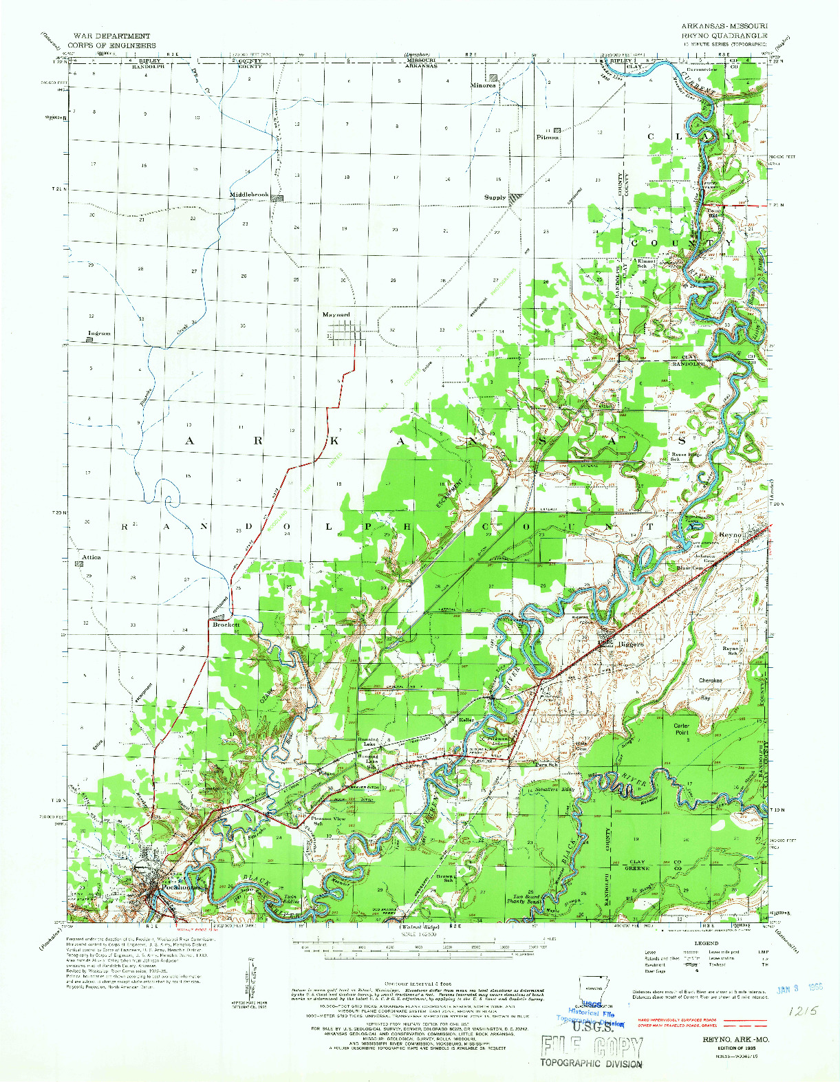 USGS 1:62500-SCALE QUADRANGLE FOR REYNO, AR 1935