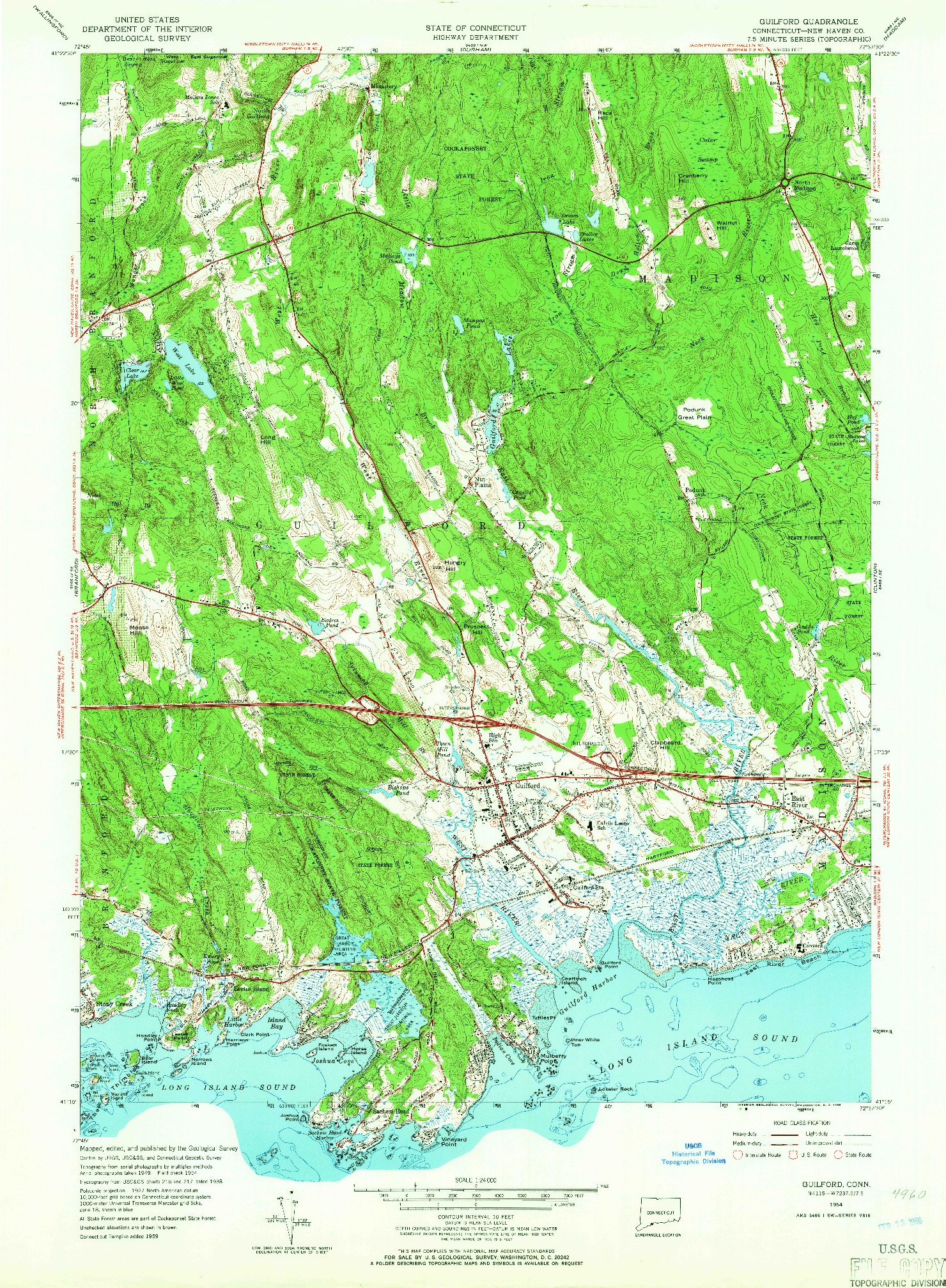 USGS 1:24000-SCALE QUADRANGLE FOR GUILFORD, CT 1954