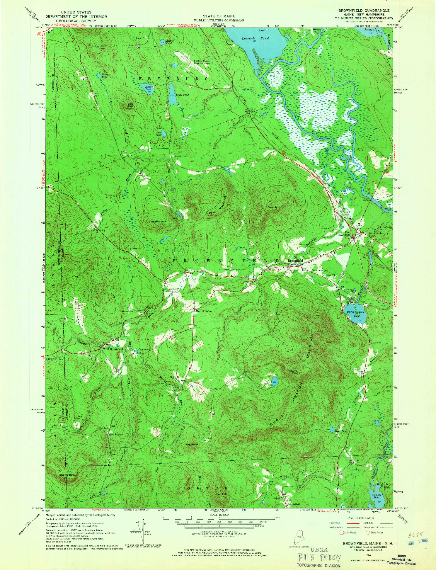USGS 1:24000-SCALE QUADRANGLE FOR BROWNFIELD, ME 1964