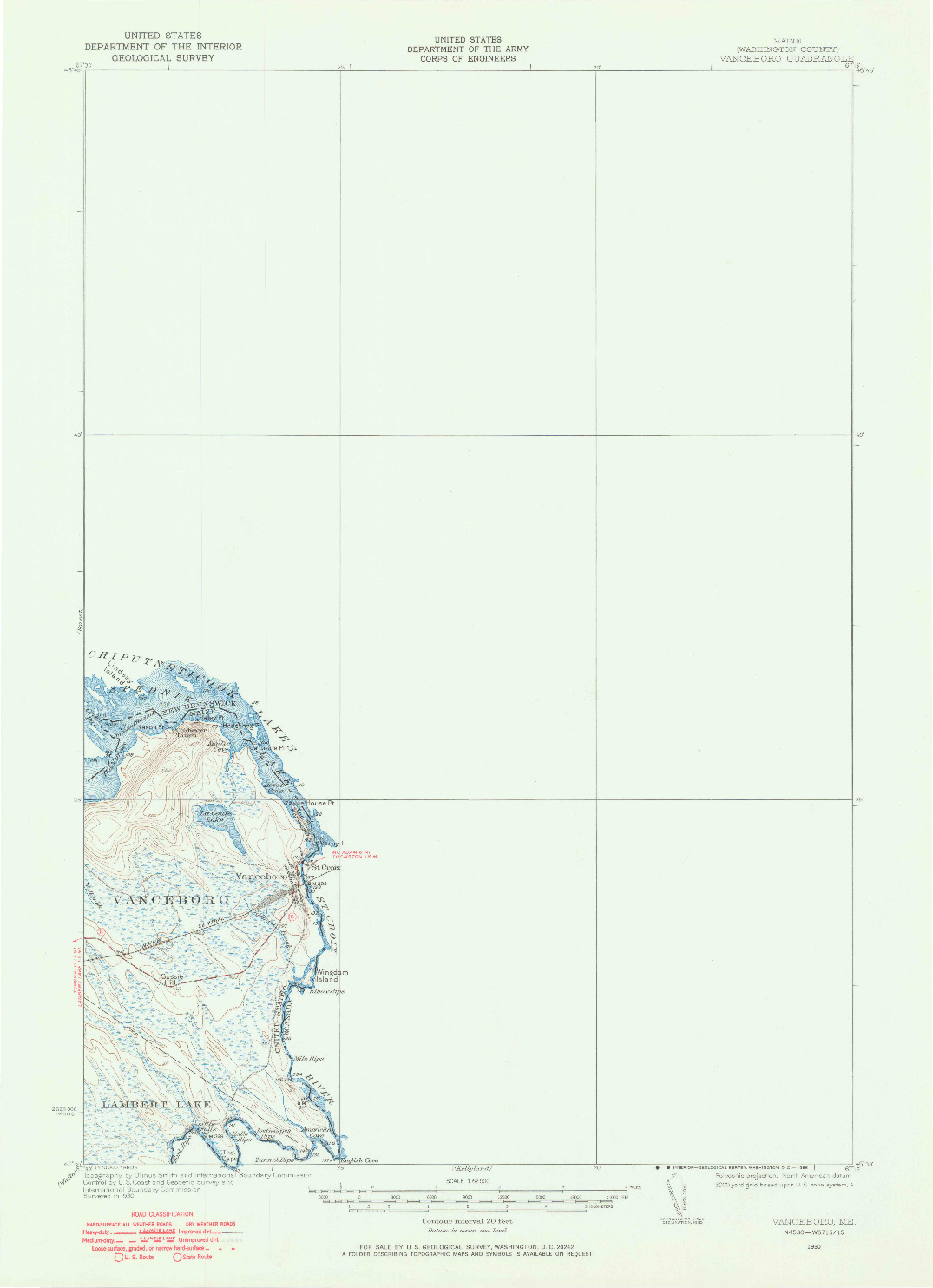 USGS 1:62500-SCALE QUADRANGLE FOR VANCEBORO, ME 1930
