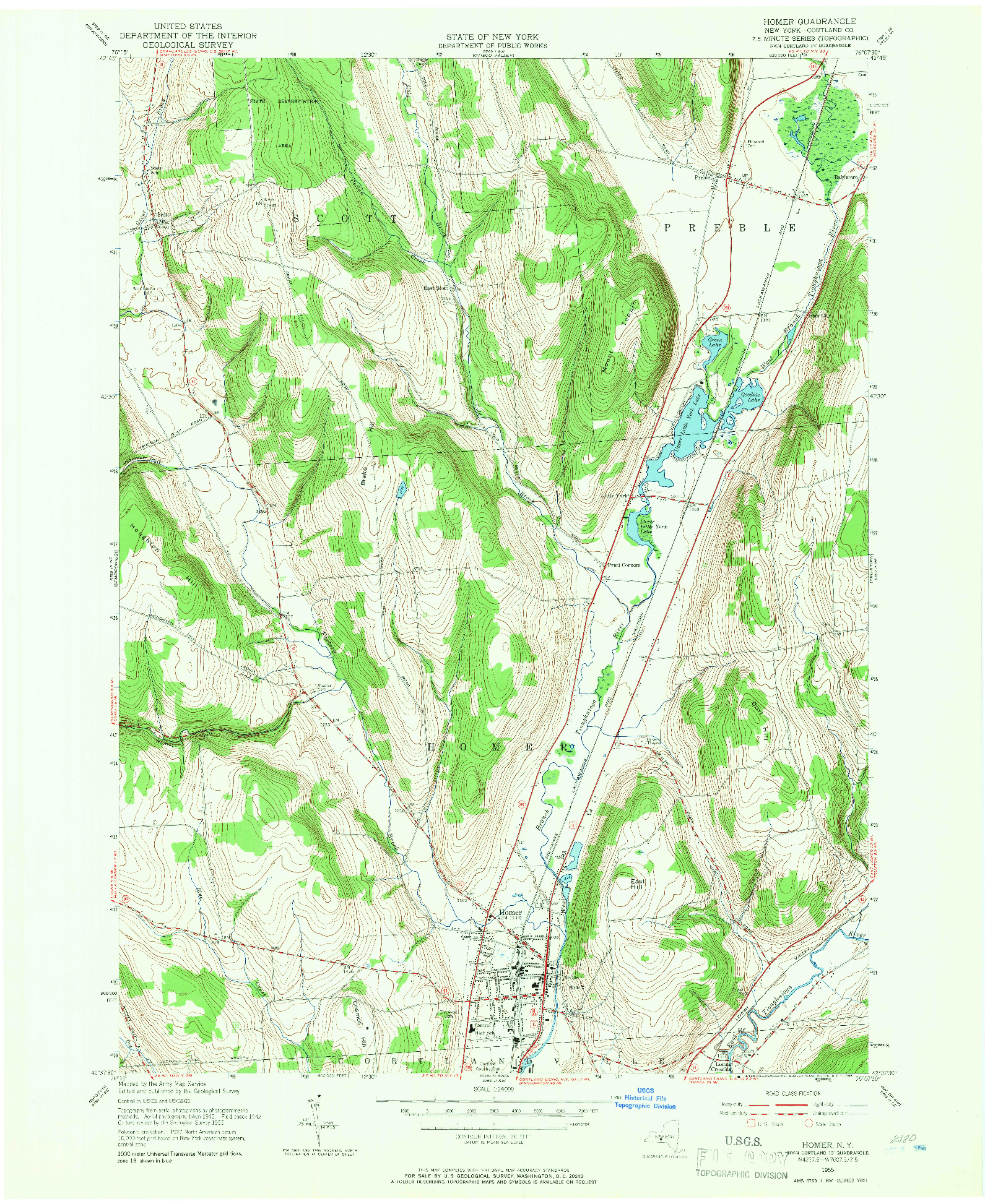 USGS 1:24000-SCALE QUADRANGLE FOR HOMER, NY 1955