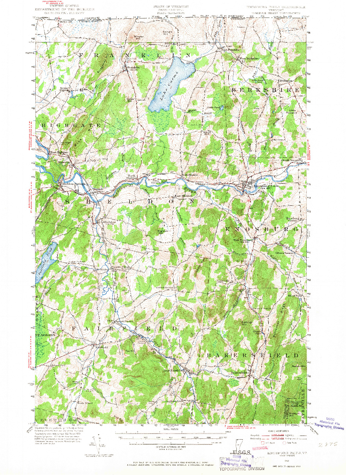 USGS 1:62500-SCALE QUADRANGLE FOR ENOSBURG FALLS, VT 1953