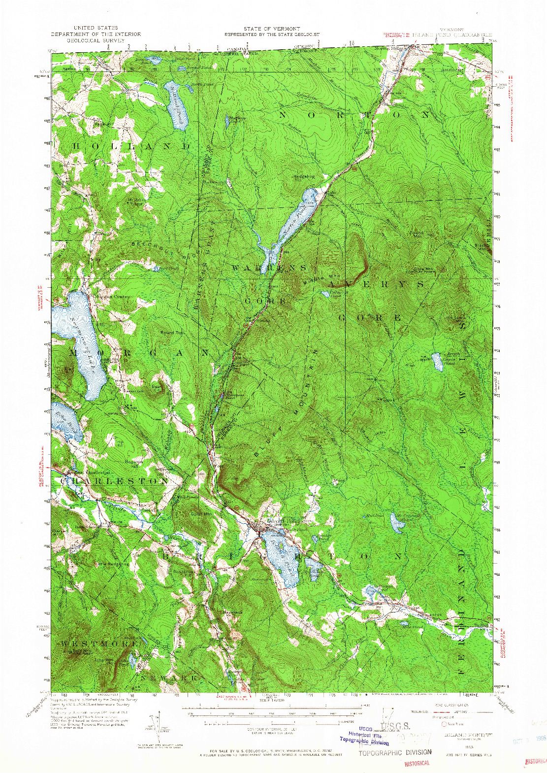 USGS 1:62500-SCALE QUADRANGLE FOR ISLAND POND, VT 1953