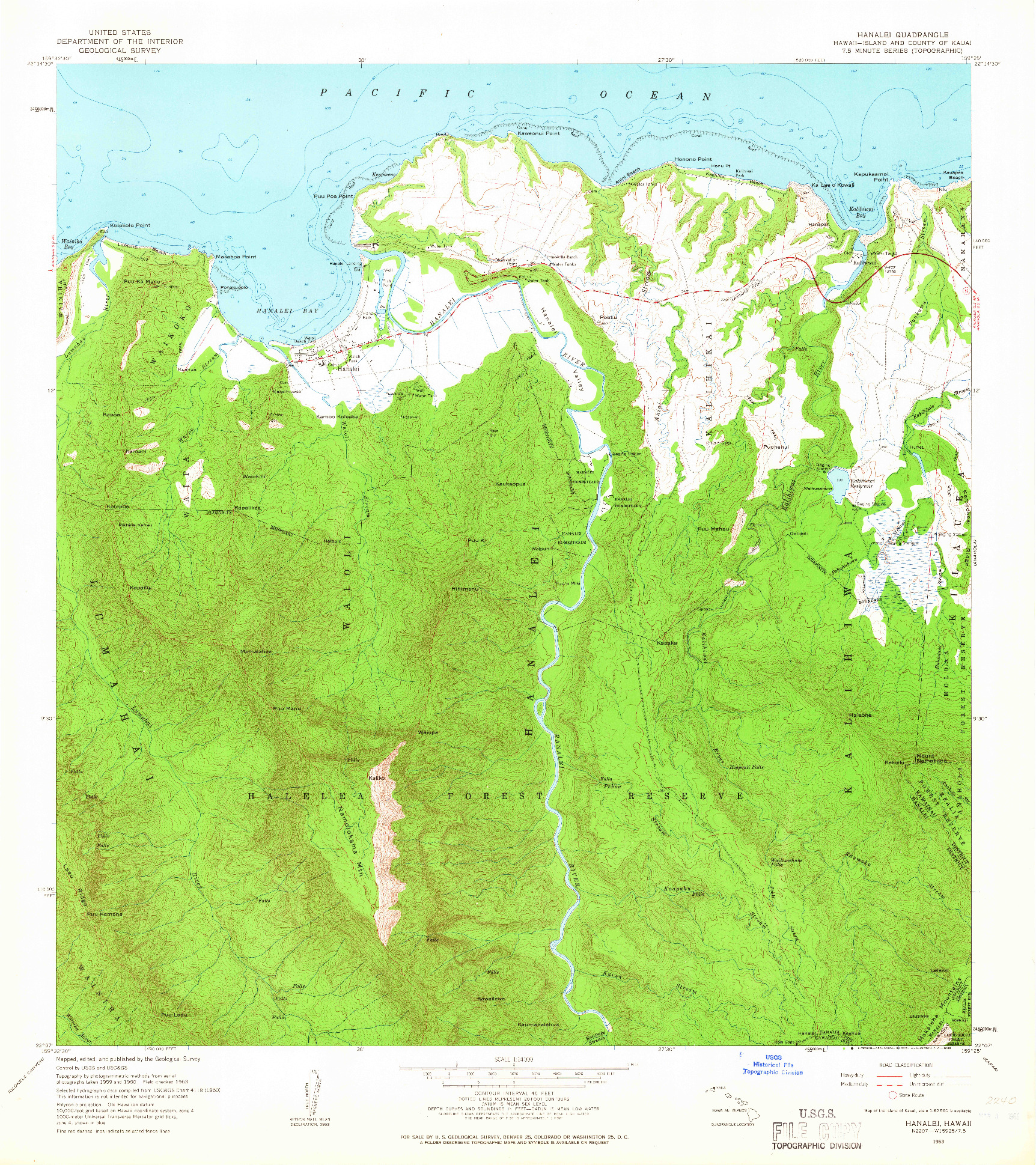 USGS 1:24000-SCALE QUADRANGLE FOR HANALEI, HI 1963