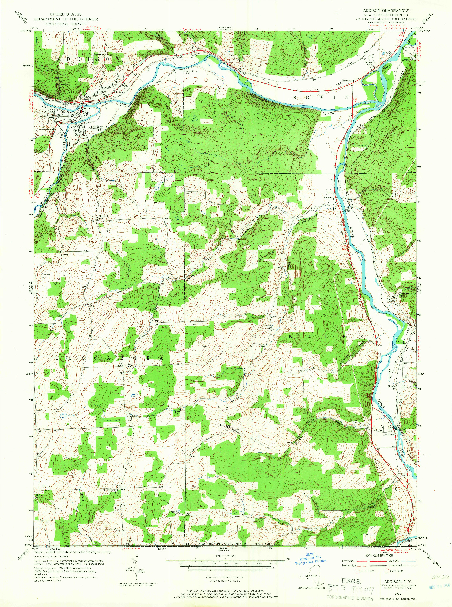 USGS 1:24000-SCALE QUADRANGLE FOR ADDISON, NY 1953