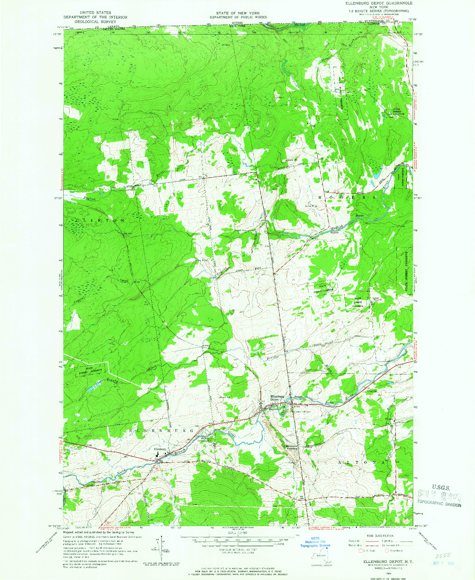 USGS 1:24000-SCALE QUADRANGLE FOR ELLENBURG DEPOT, NY 1964