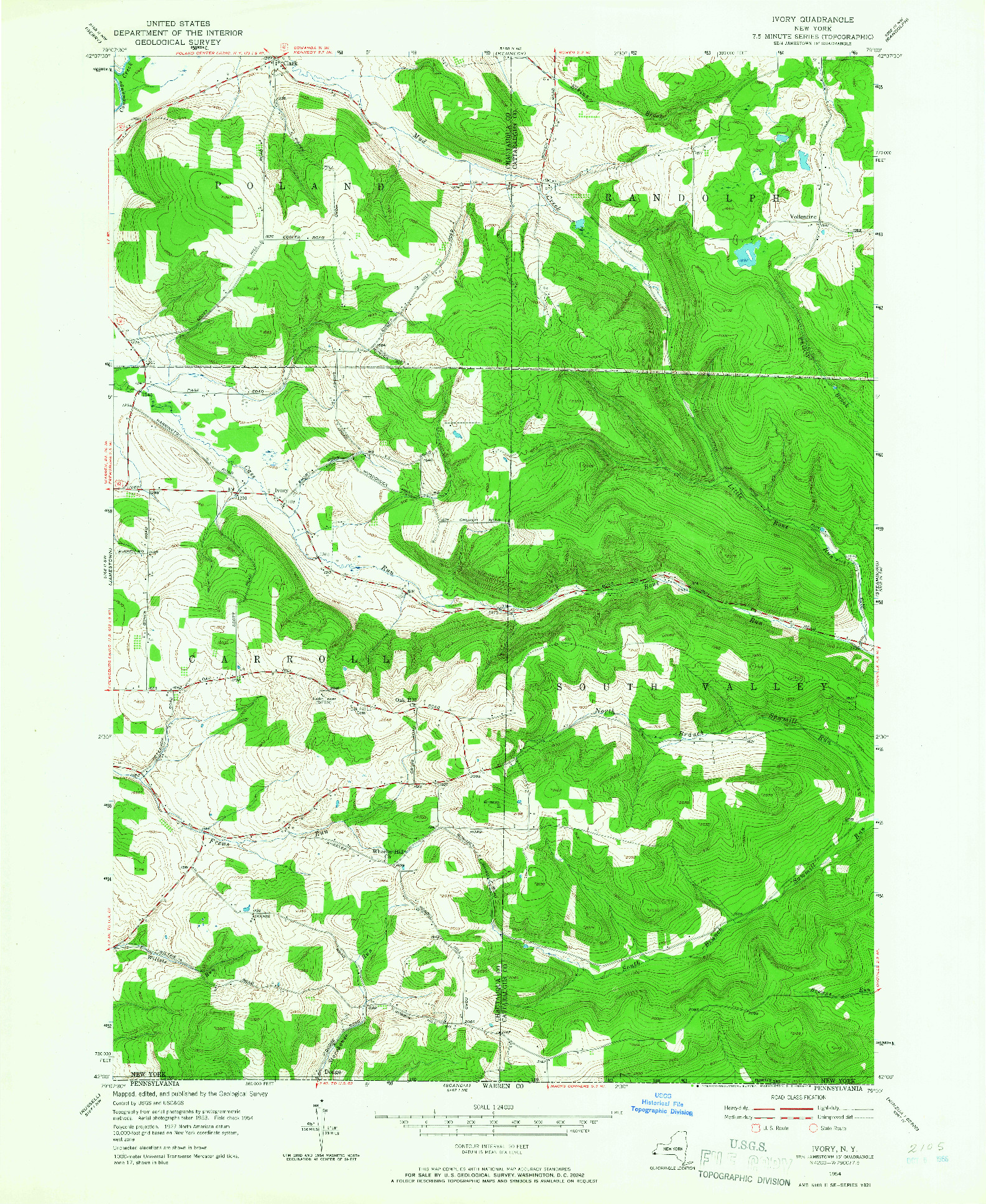 USGS 1:24000-SCALE QUADRANGLE FOR IVORY, NY 1954