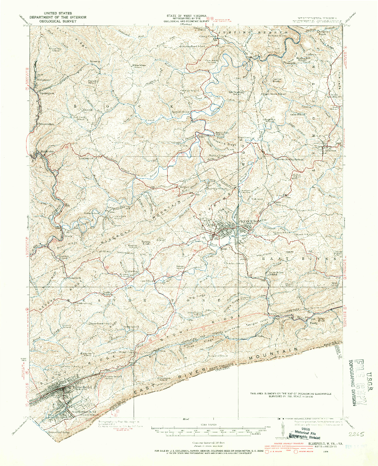 USGS 1:62500-SCALE QUADRANGLE FOR BLUEFIELD, WV 1924