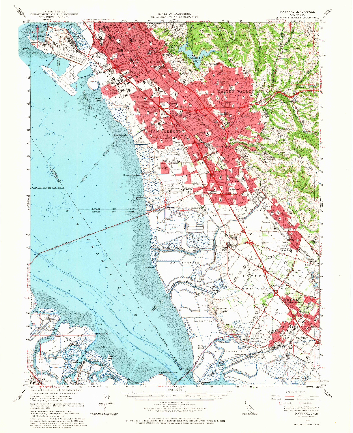 USGS 1:62500-SCALE QUADRANGLE FOR HAYWARD, CA 1959