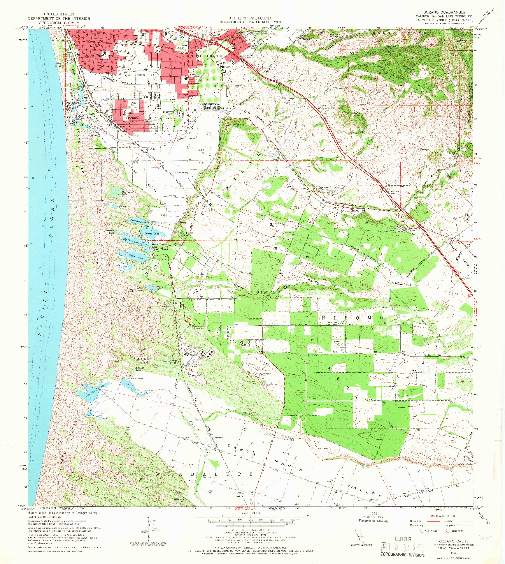 USGS 1:24000-SCALE QUADRANGLE FOR OCEANO, CA 1965