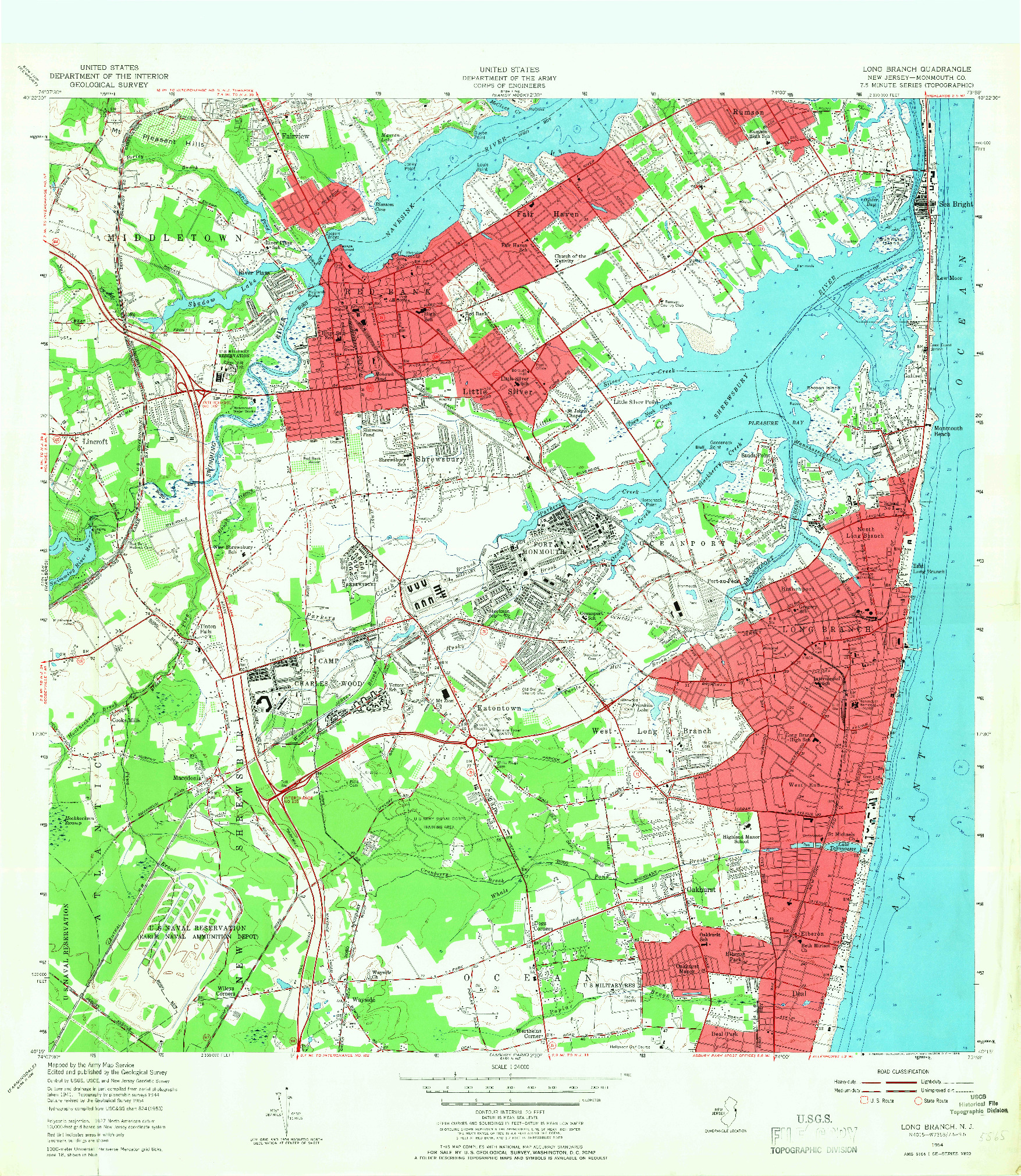 USGS 1:24000-SCALE QUADRANGLE FOR LONG BRANCH, NJ 1954