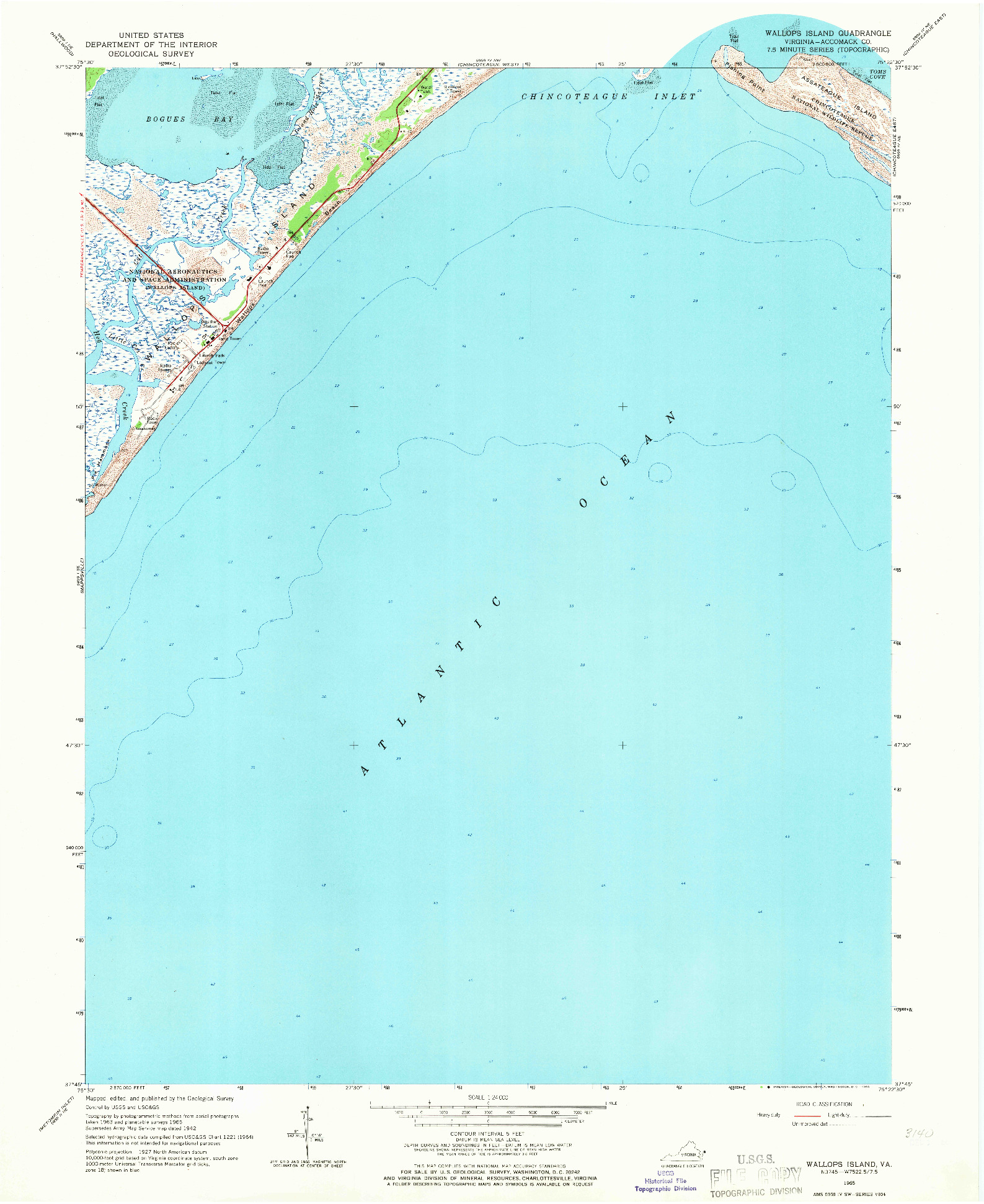 USGS 1:24000-SCALE QUADRANGLE FOR WALLOPS ISLAND, VA 1965