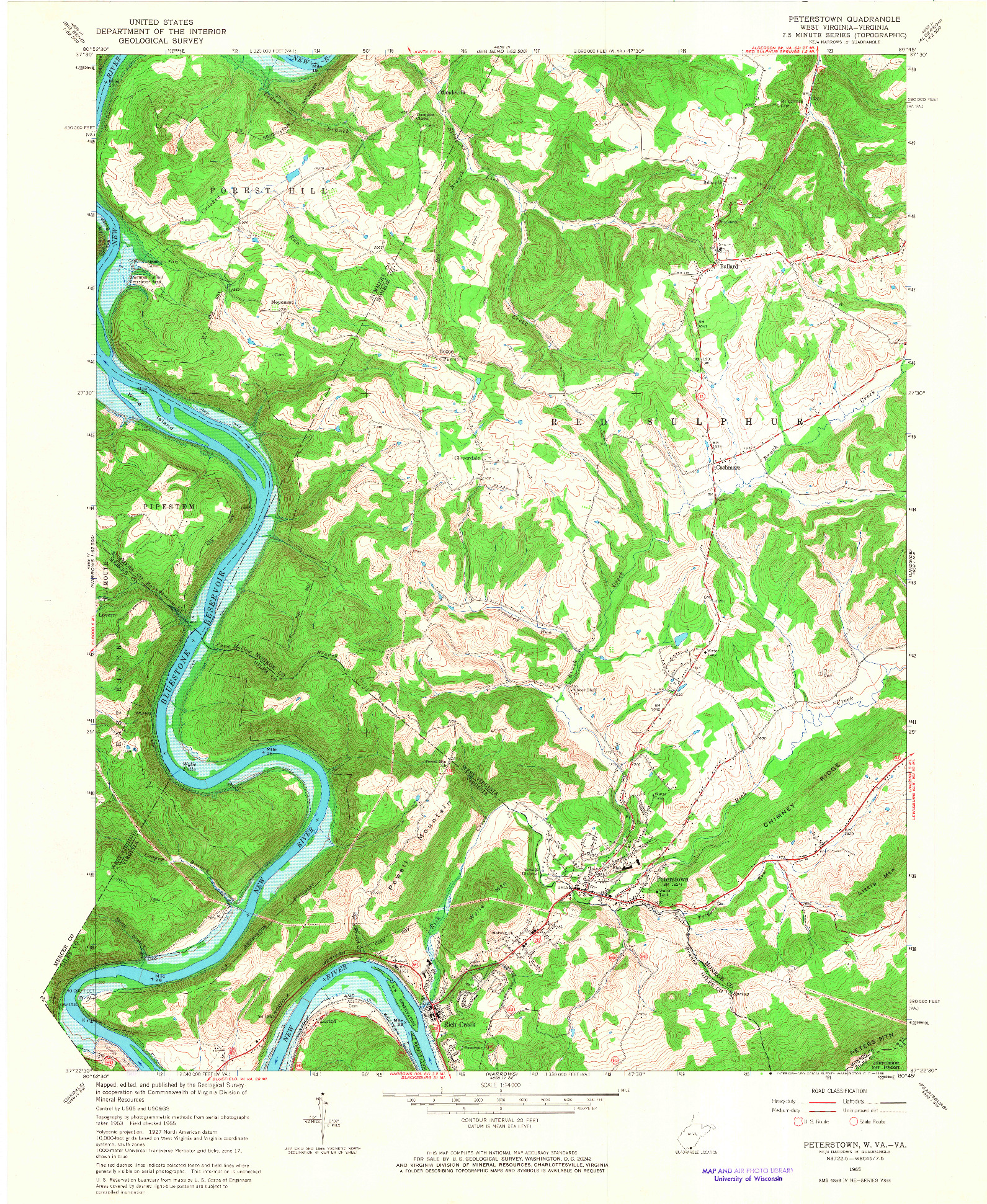 USGS 1:24000-SCALE QUADRANGLE FOR PETERSTOWN, WV 1965