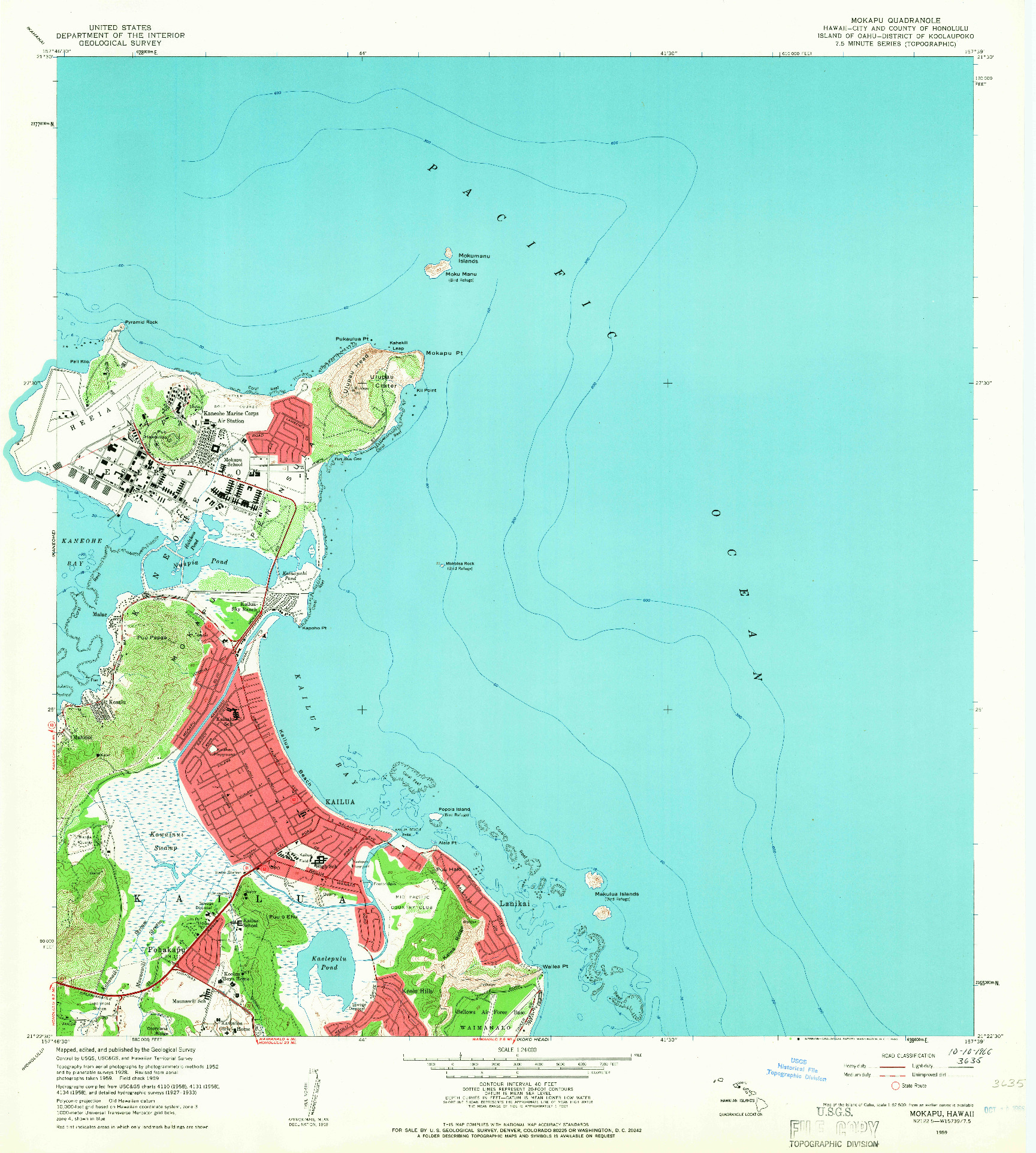 USGS 1:24000-SCALE QUADRANGLE FOR MOKAPU, HI 1959