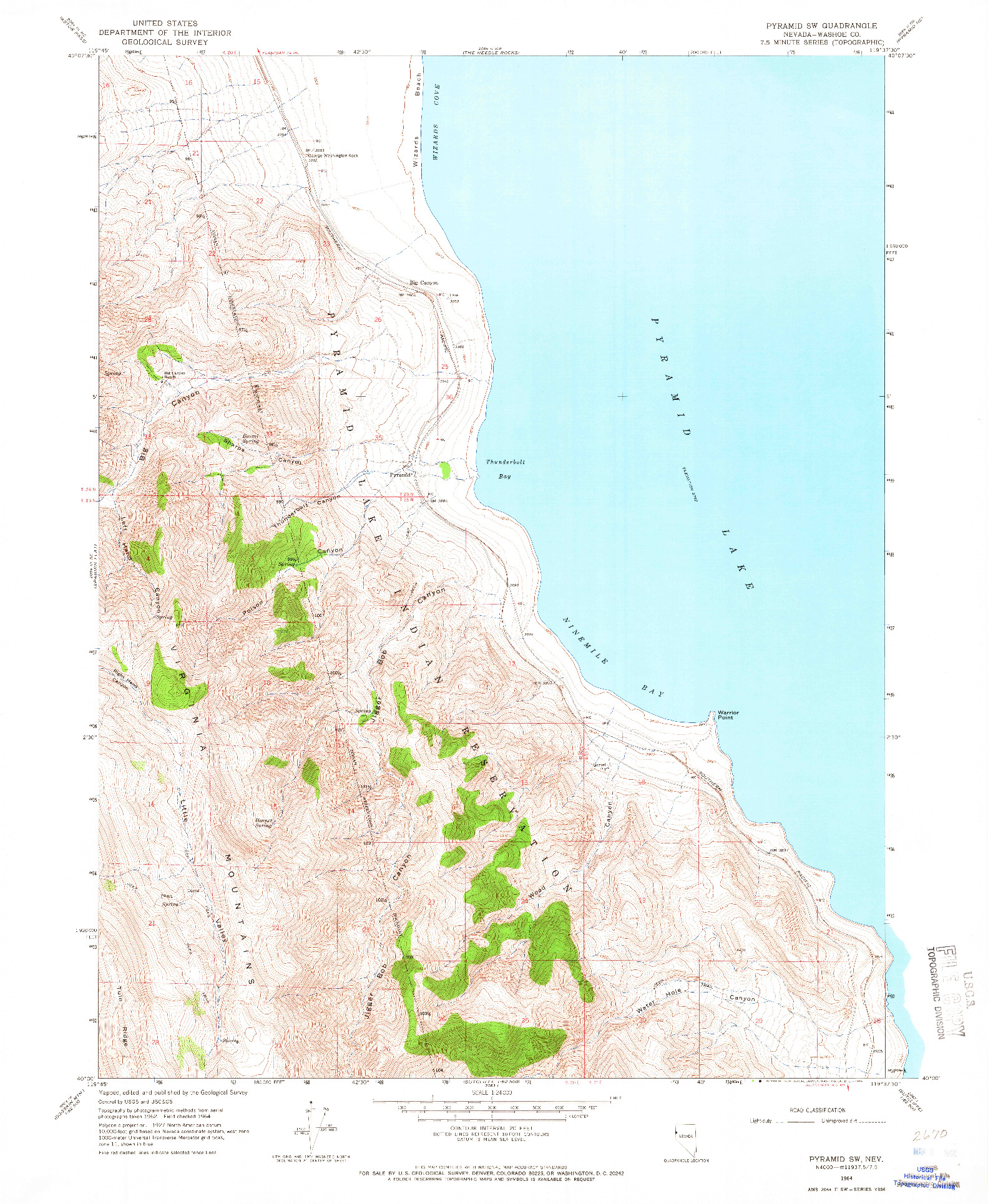 USGS 1:24000-SCALE QUADRANGLE FOR PYRAMID SW, NV 1964