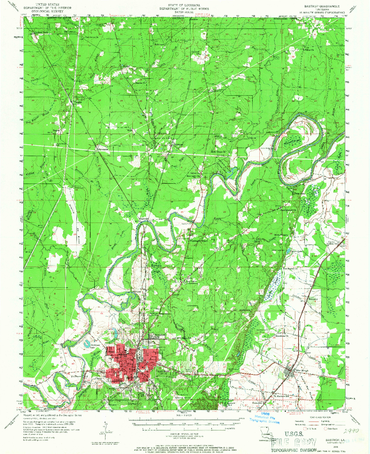 USGS 1:62500-SCALE QUADRANGLE FOR BASTROP, LA 1956