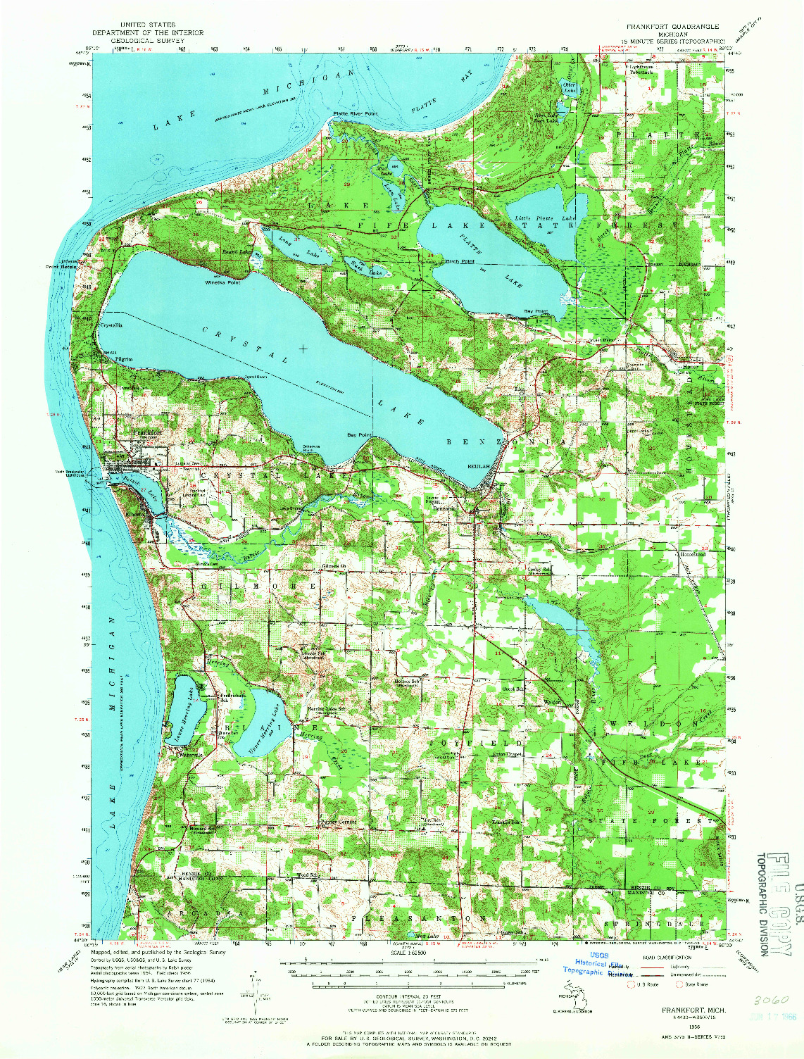 USGS 1:62500-SCALE QUADRANGLE FOR FRANKFORT, MI 1956