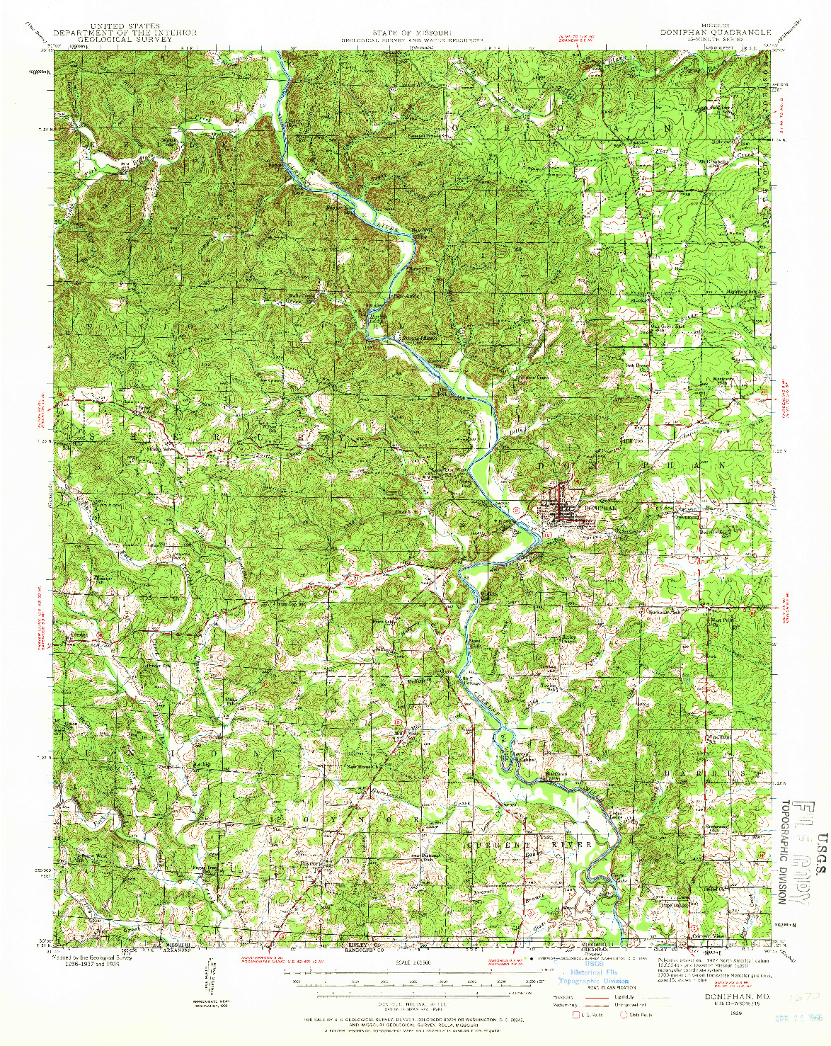 USGS 1:62500-SCALE QUADRANGLE FOR DONIPHAN, MO 1939
