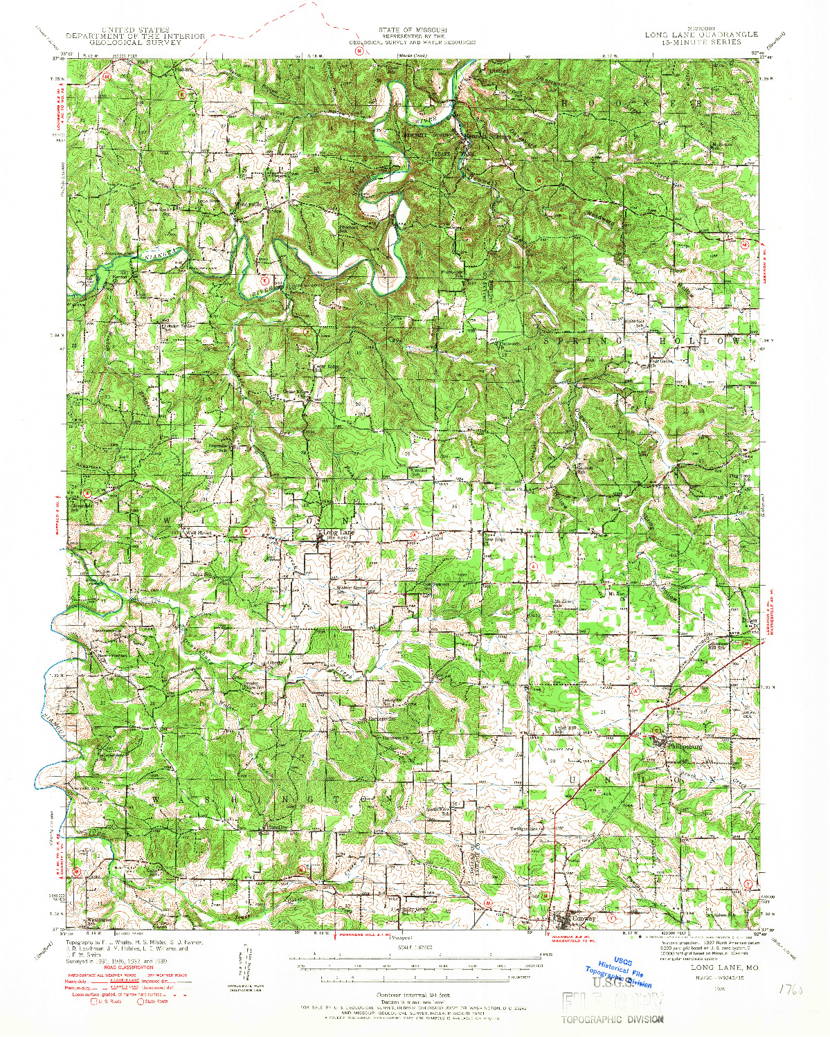 USGS 1:62500-SCALE QUADRANGLE FOR LONG LANE, MO 1939