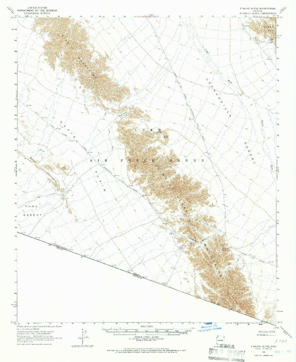 USGS 1:62500-SCALE QUADRANGLE FOR TINAJAS ALTAS, AZ 1965