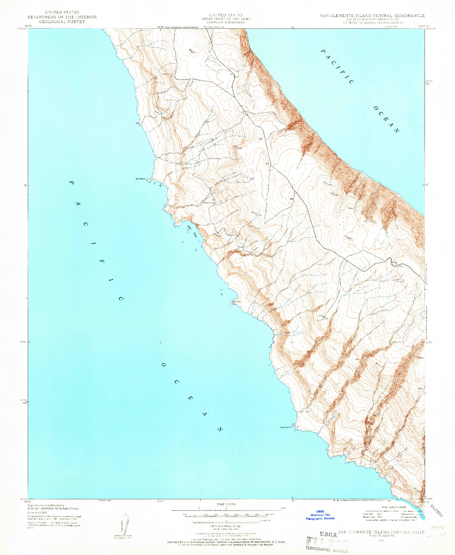 USGS 1:24000-SCALE QUADRANGLE FOR SAN CLEMENTE ISLAND CENTRAL, CA 1943