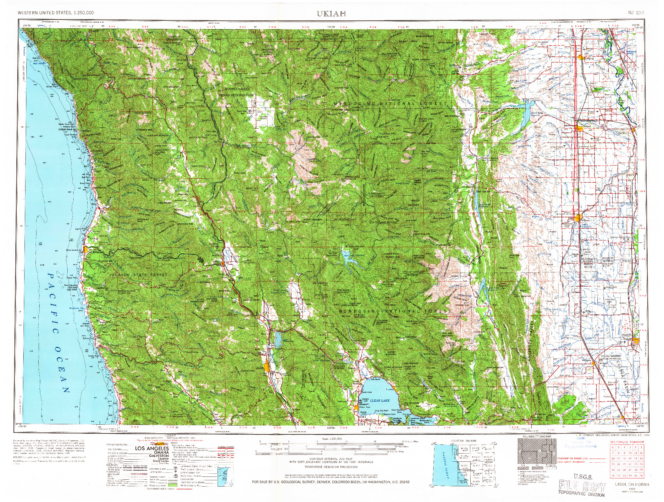 USGS 1:250000-SCALE QUADRANGLE FOR UKIAH, CA 1957