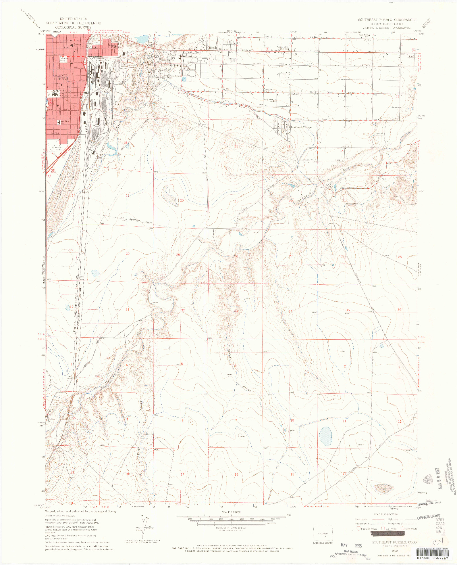 USGS 1:24000-SCALE QUADRANGLE FOR SOUTHEAST PUEBLO, CO 1960